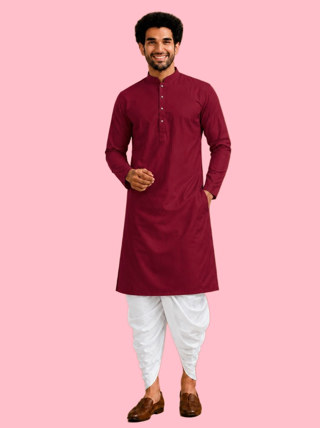 Men Cotton Rayon Kurta Dhoti Set-image-32