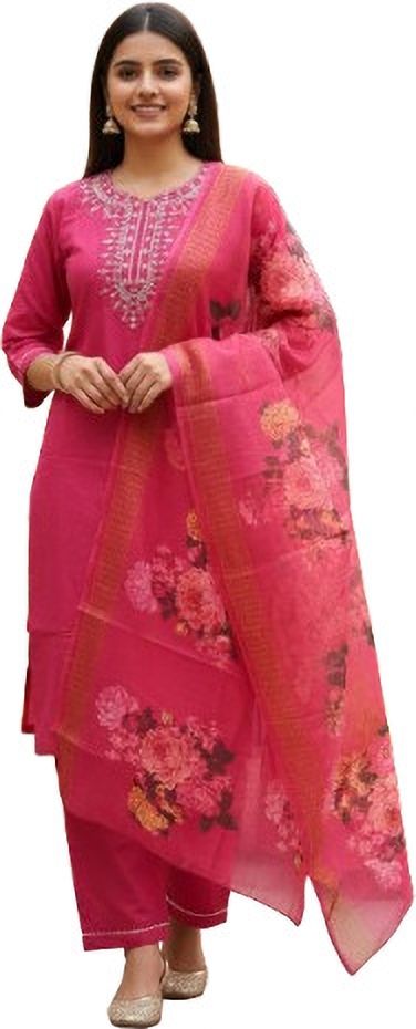 abc Women Cotton Blend Kurta Pant Dupatta Set-picture-1
