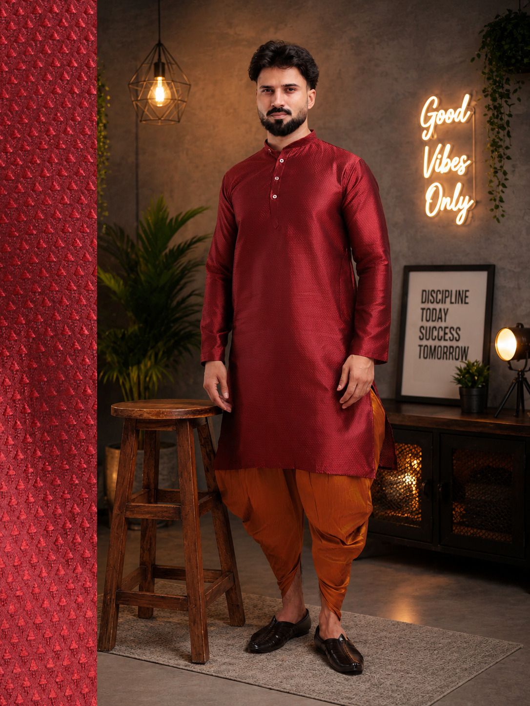 tsarina Men Cotton Silk Kurta Dhoti Pant Set-picture-11