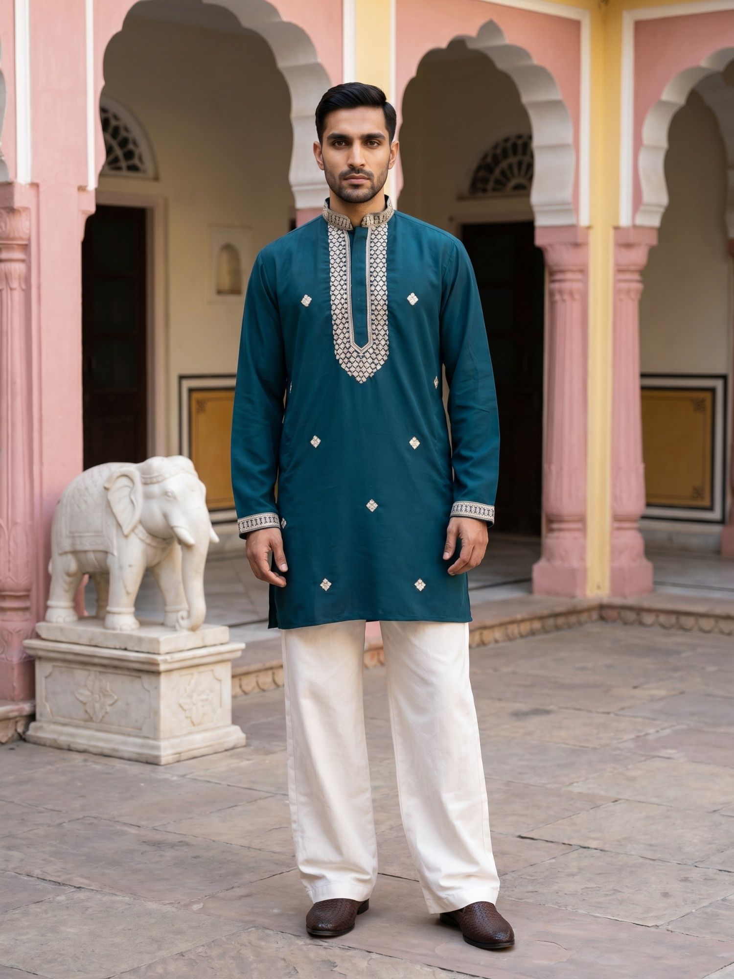 house of pataudi Men Cotton Blend Kurta Pyjama Set-picture-15