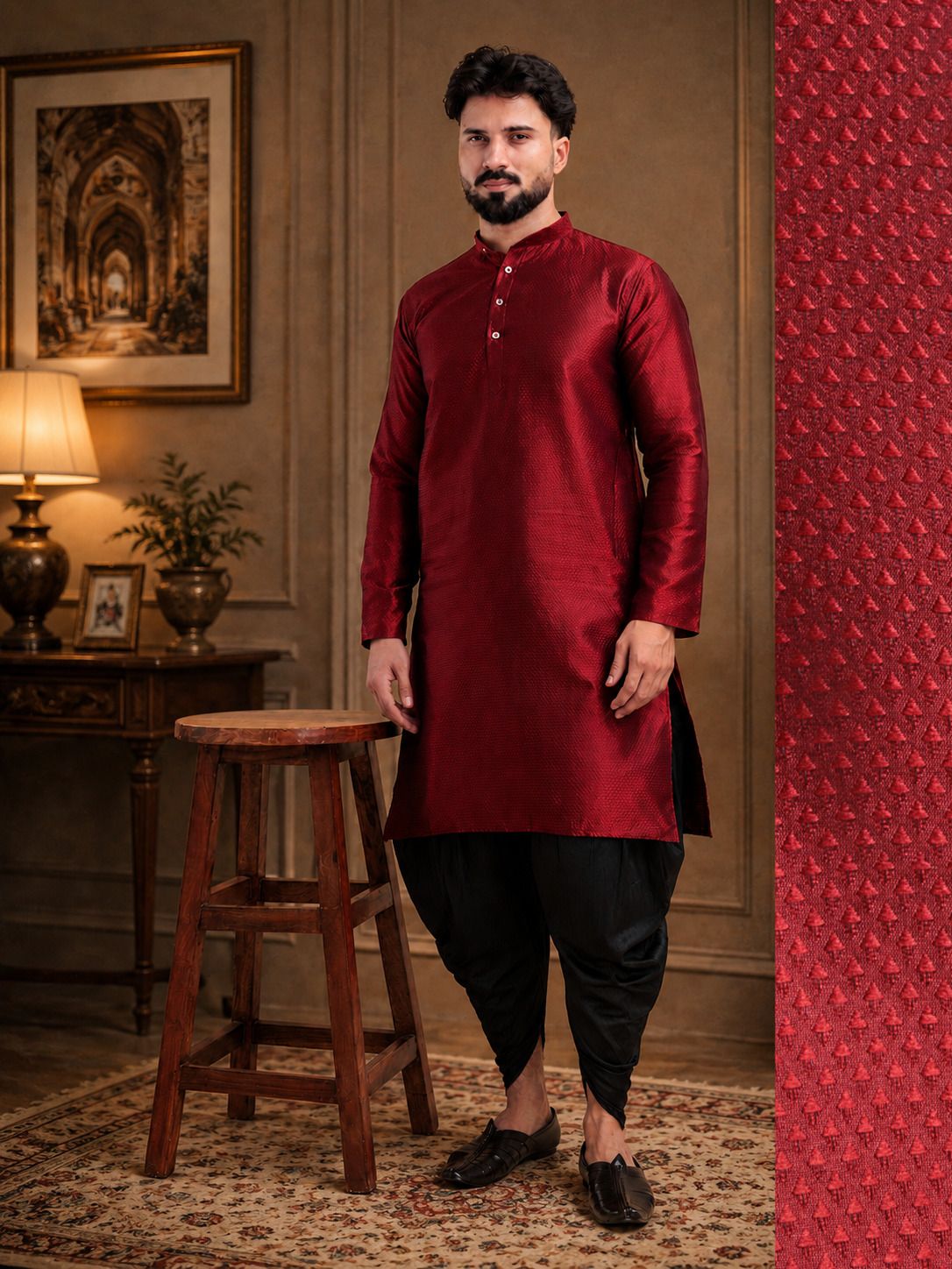 tsarina Men Cotton Silk Kurta Dhoti Pant Set-picture-34