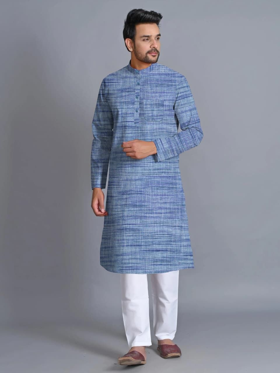 hs textiles Striped Khadi Cotton Straight Kurta for Men-picture-43