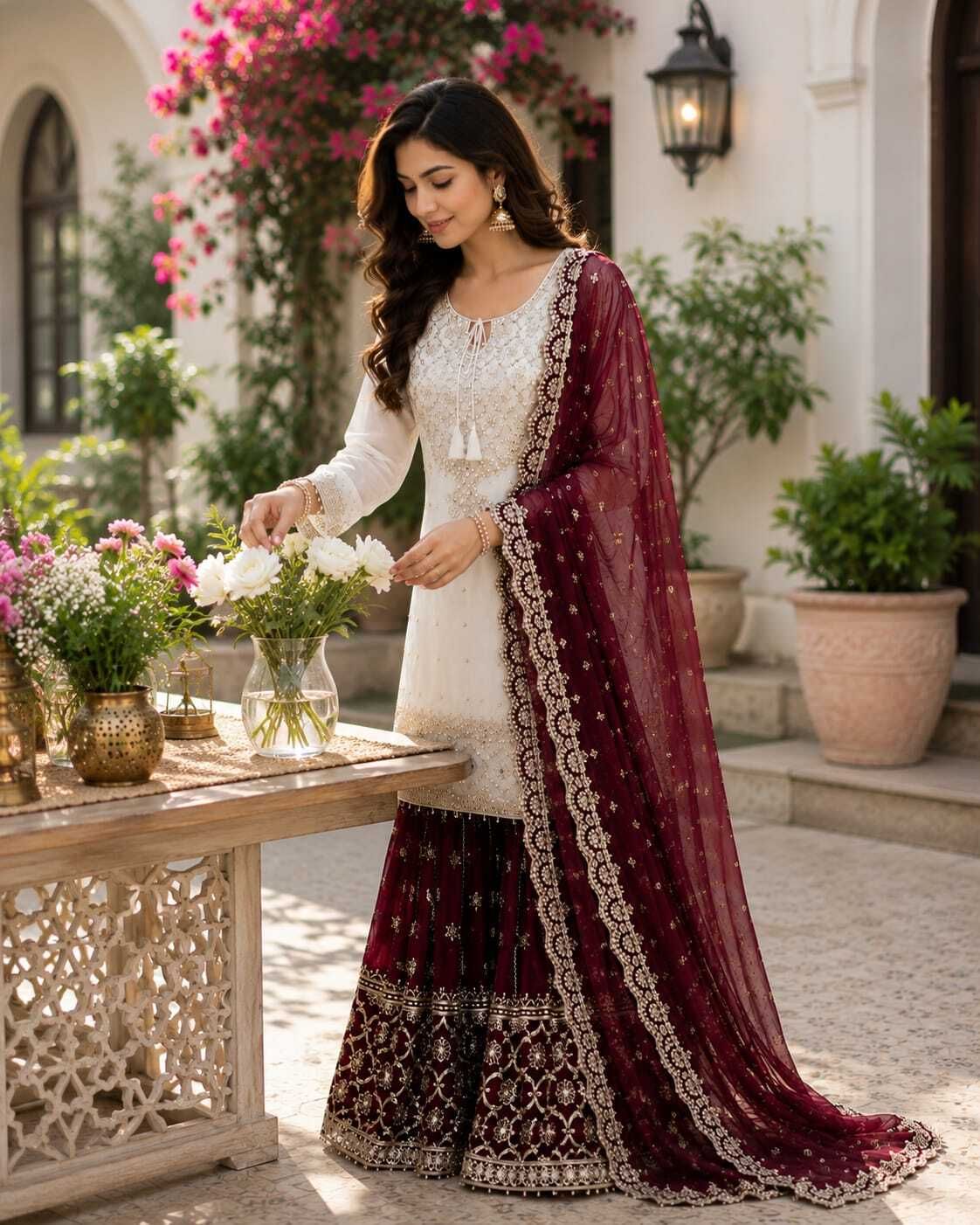 Women Silk Blend Kurta Palazzo Attached Dupatta Set-image-30