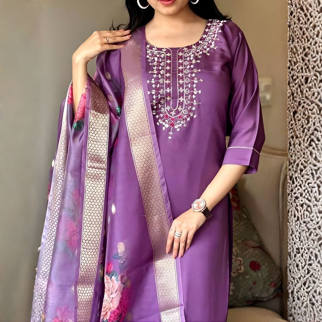 mayra Embroidered Kurta, Trouser/Pant & Dupatta Set-picture-11