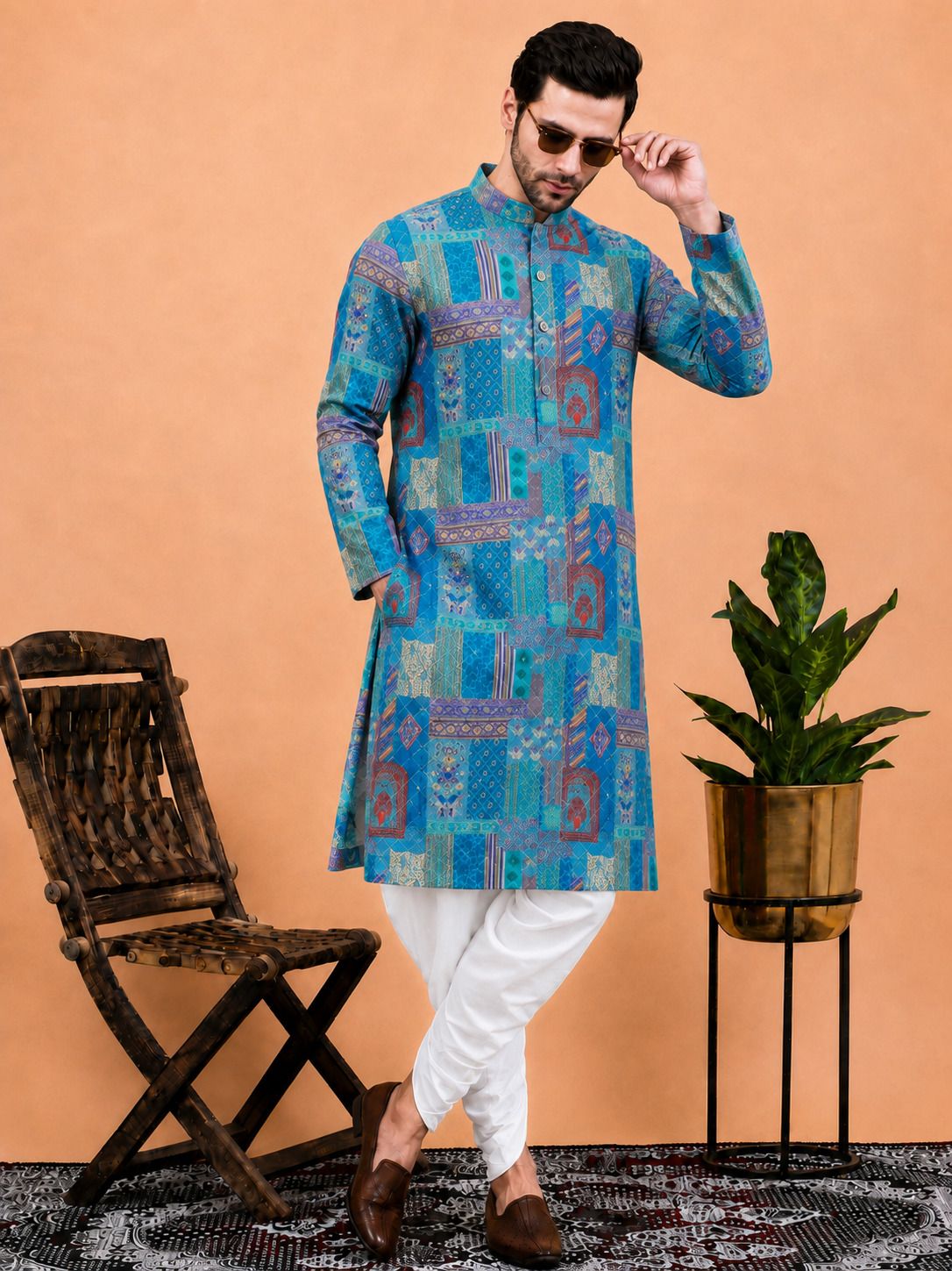 Men Cotton Rayon Kurta Dhoti Set-image-40