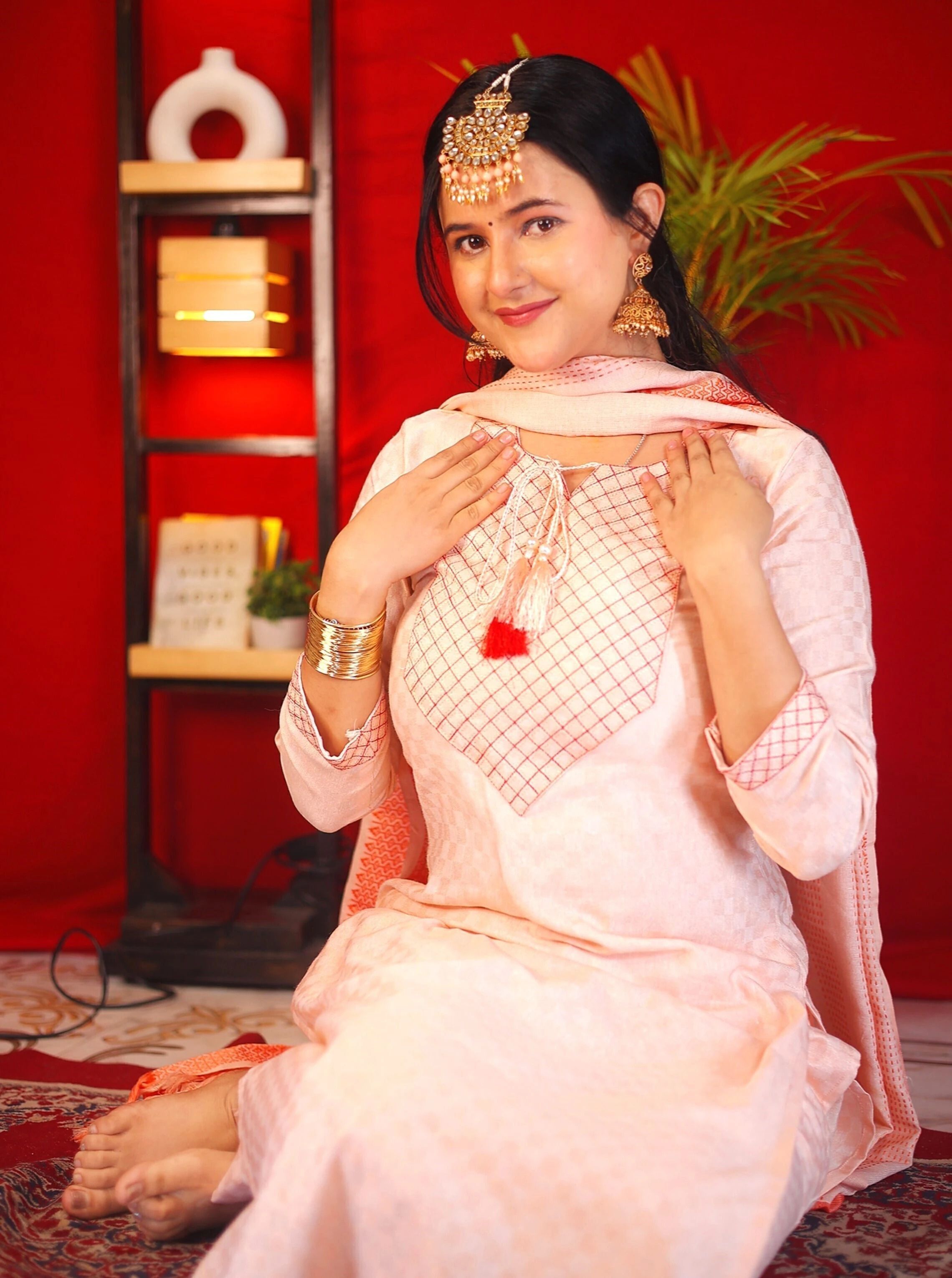 Women Cotton Blend Kurti Pant Dupatta Set