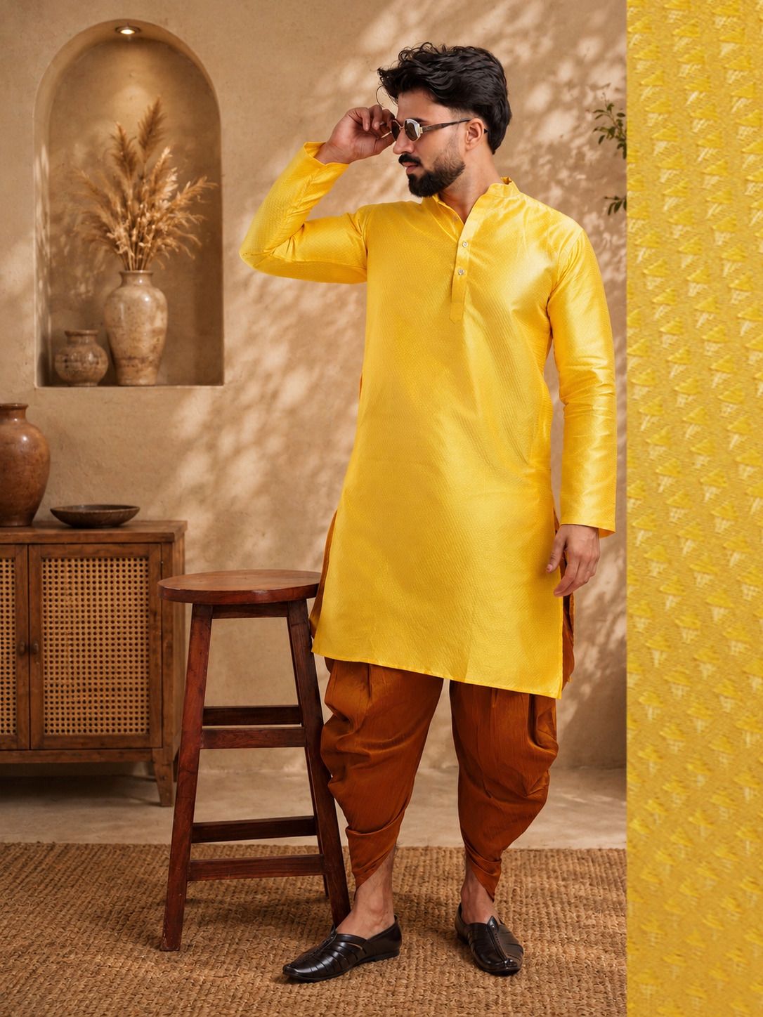 tsarina Men Cotton Silk Kurta Dhoti Pant Set-picture-7