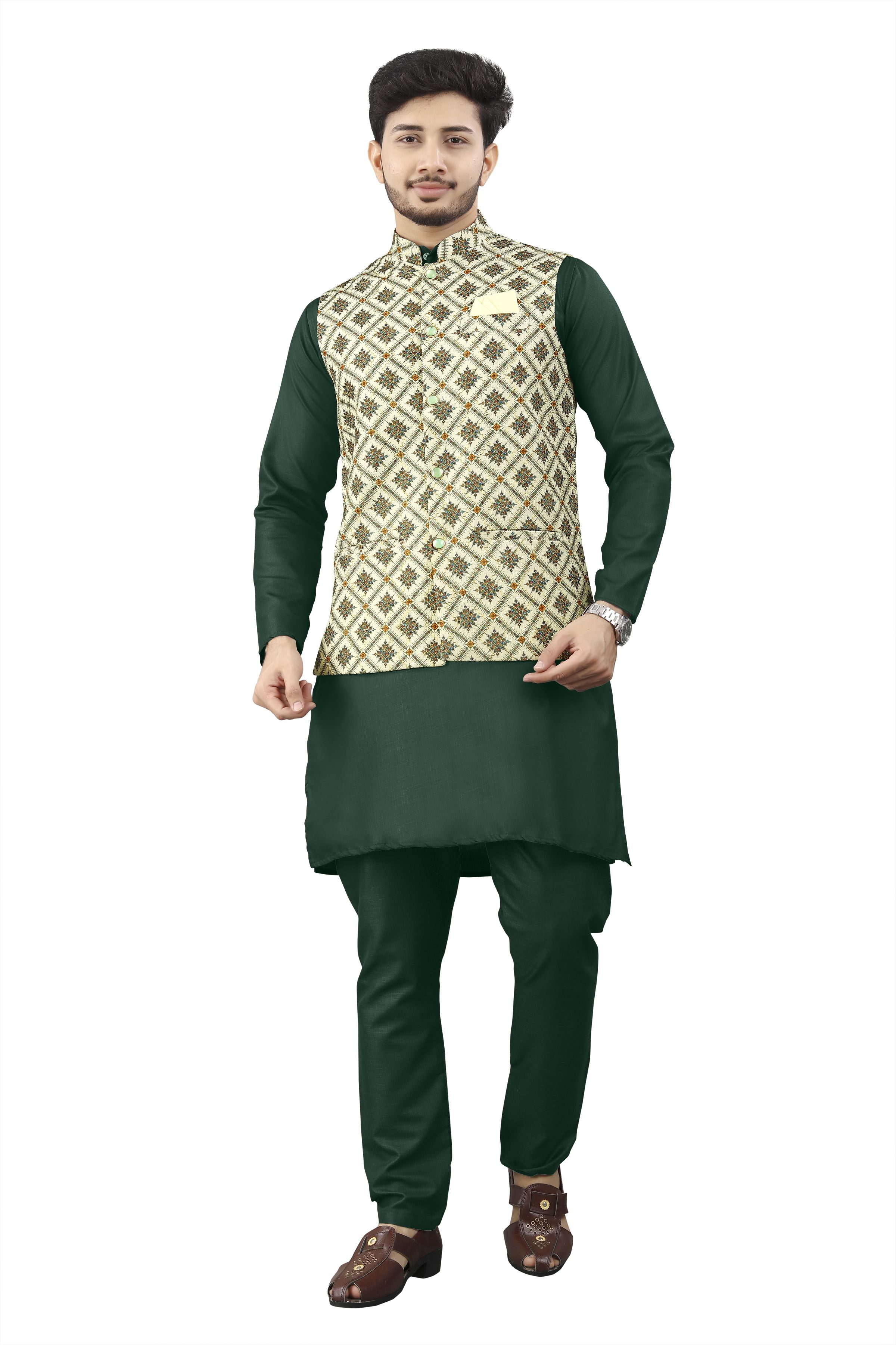 click n buy Men Art Silk Kurta Pyjama Ethnic Jacket Set-picture-32