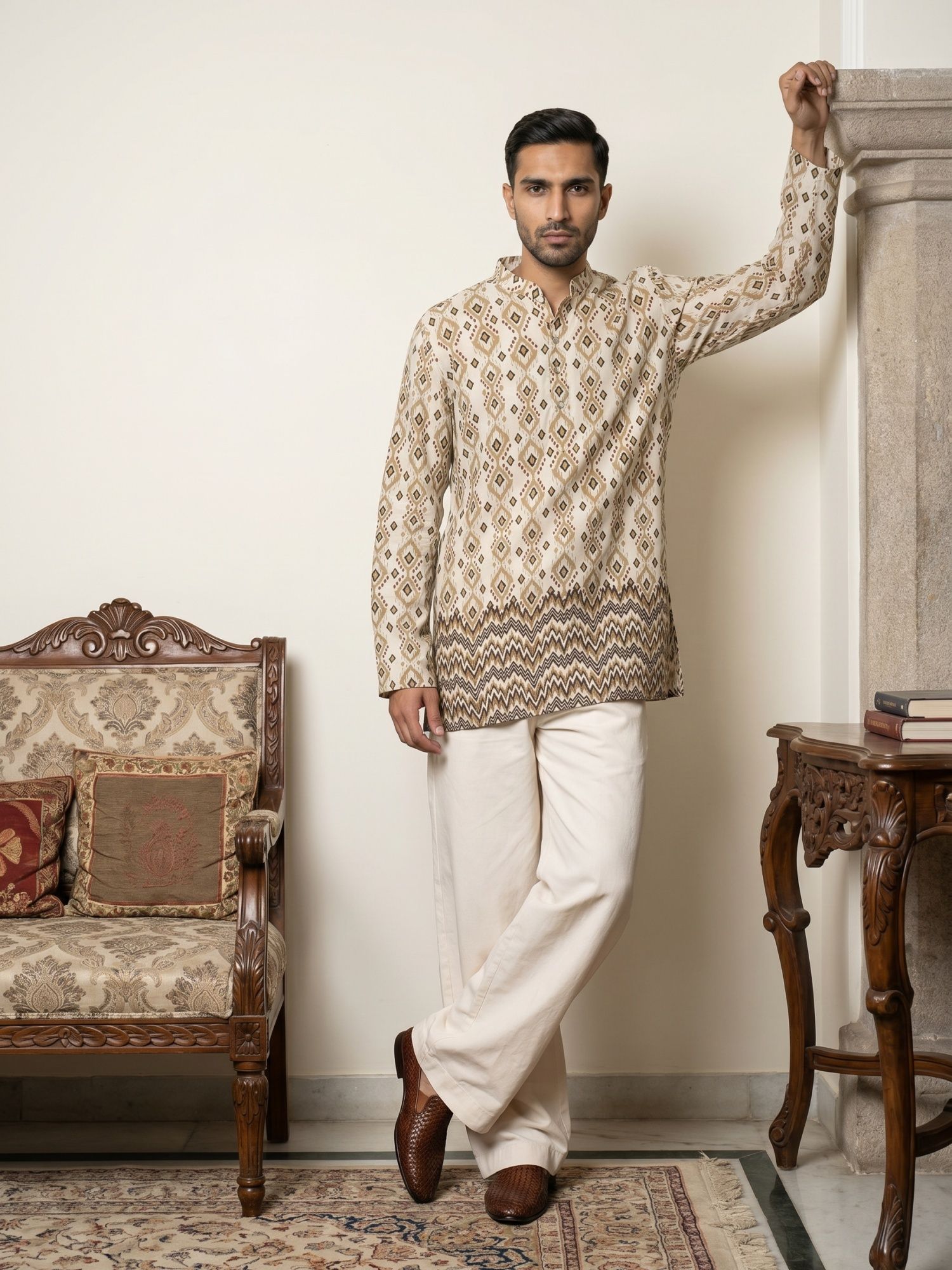 Men Cotton Blend Kurta Pyjama Set-image-14