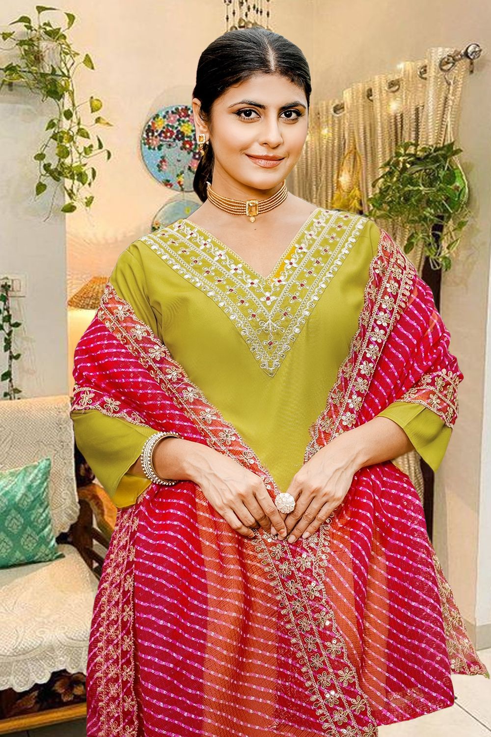 houseofcommon Women Cotton Rayon Kurta Pant Dupatta Set-picture-12