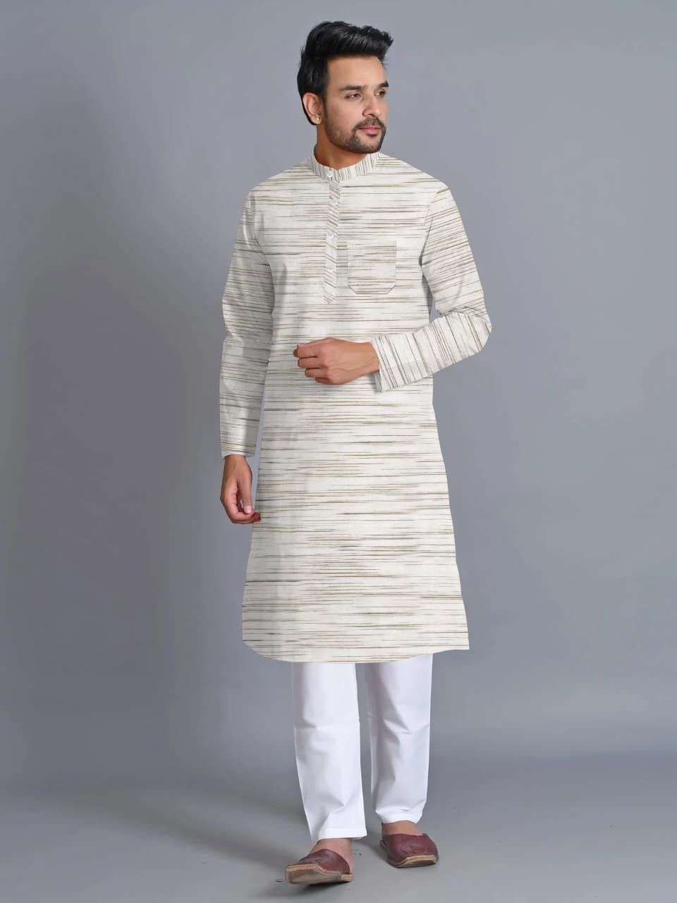 hs textiles Striped Khadi Cotton Straight Kurta for Men-picture-35