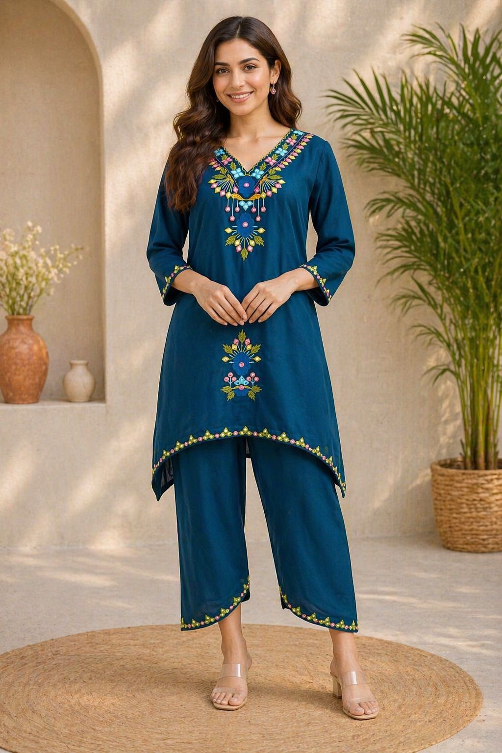 Women Linen Blend Kurta Pant Set-image-38