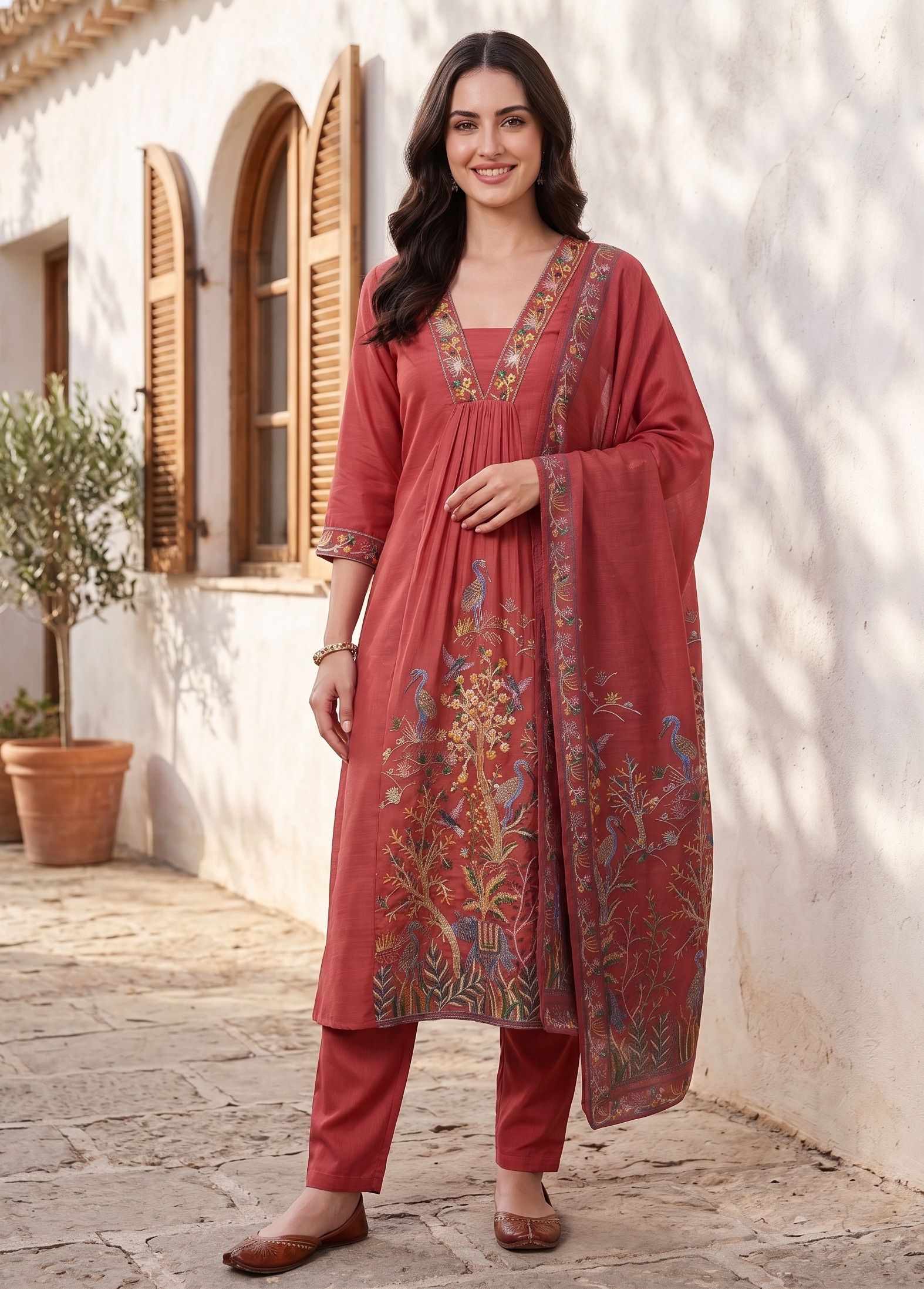 evanora Embroidered Kurta, Trouser/Pant & Dupatta Set-picture-1