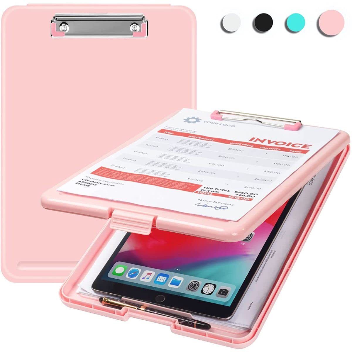 Clipboard File Storage Case Plastic Clipboard Exam Board with Storage Box(Pink)