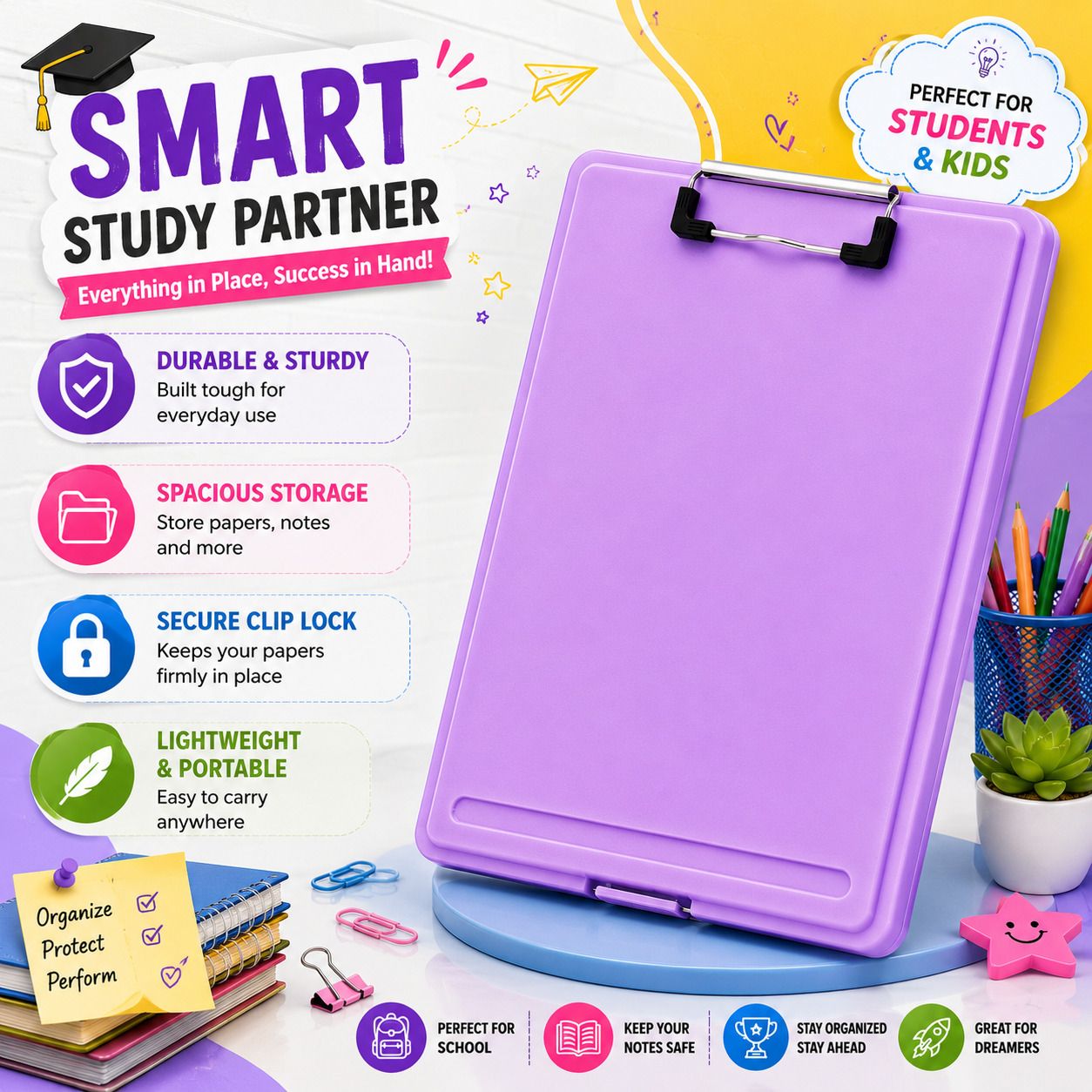astriol marketing A4 Clipboard Storage Box with Metal Clipe | 04 | Purple-picture-38