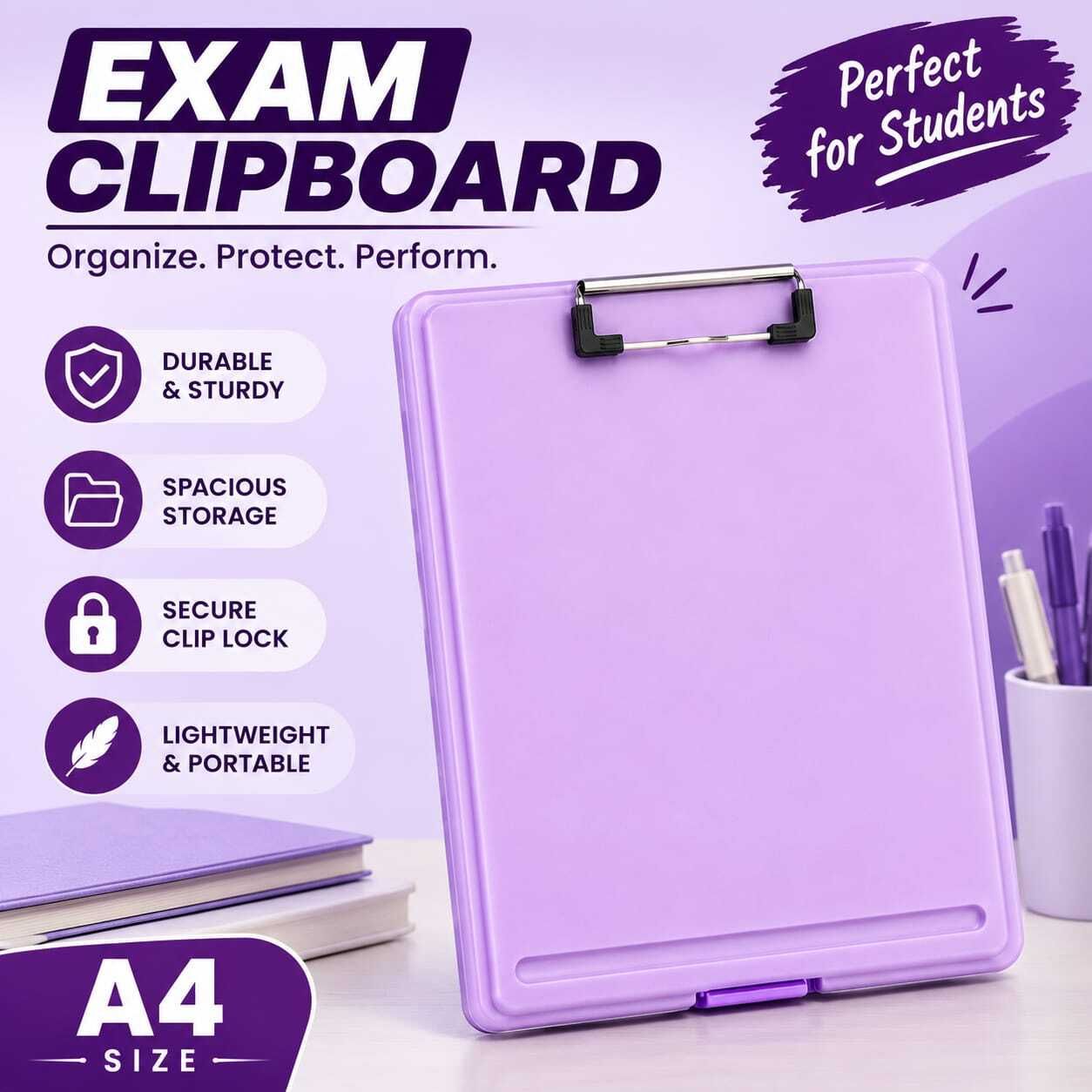 astriol marketing A4 Clipboard Storage Box with Best Metal Clipe | Premium Purple-picture-38