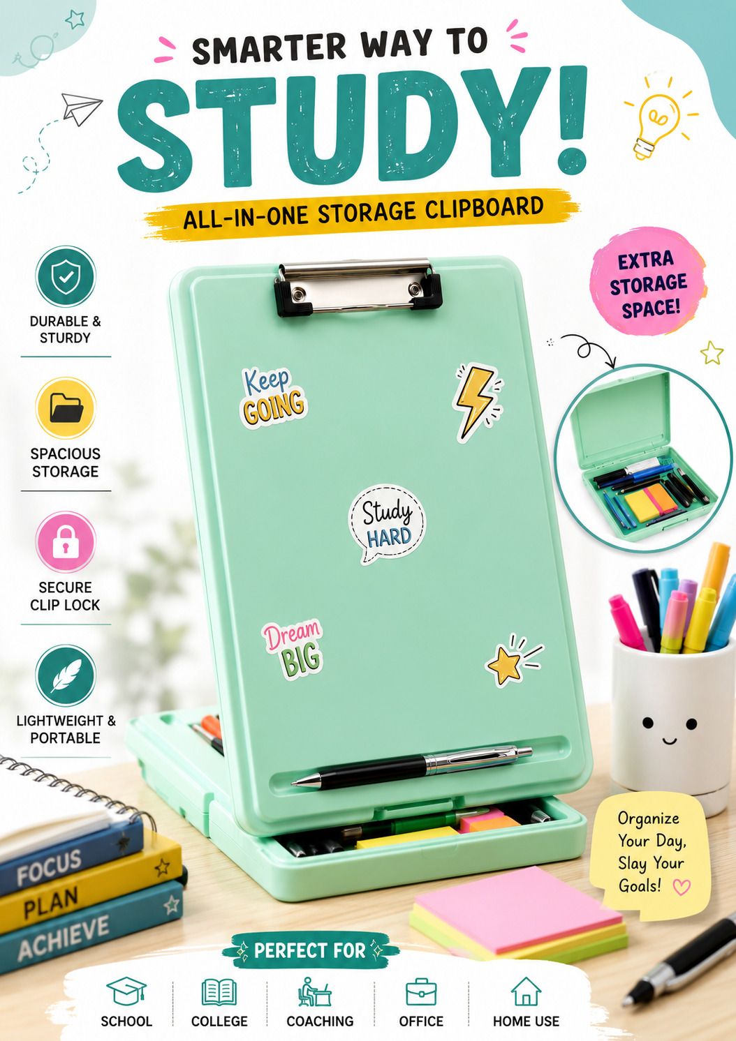 astriol marketing A4 Clipboard Storage Box with Metal Clipe |0 8| Premium Green-picture-43