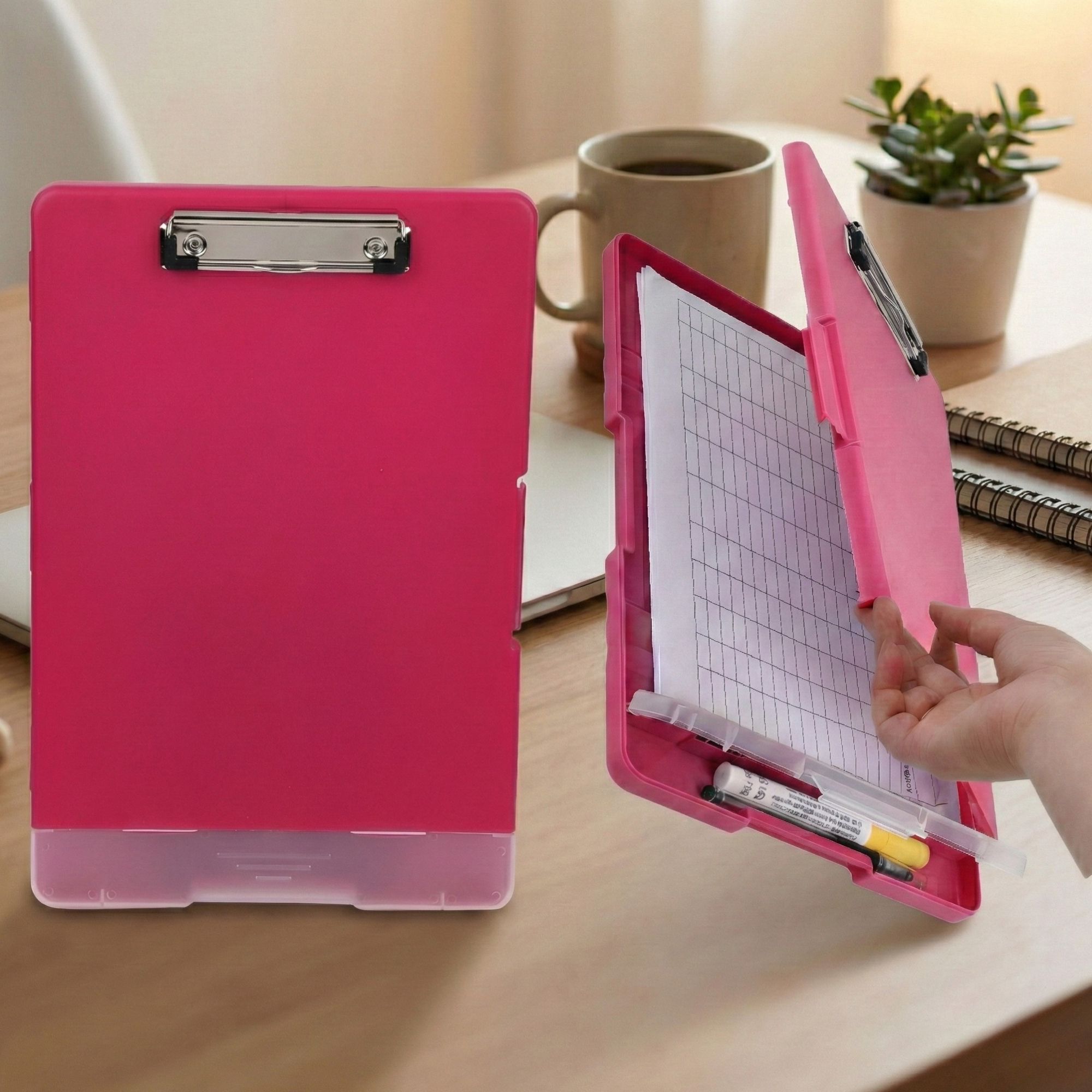 Side Open Clipboard A4 Storage Writing Pad with Dual Compartment & Pen Holder-image-27