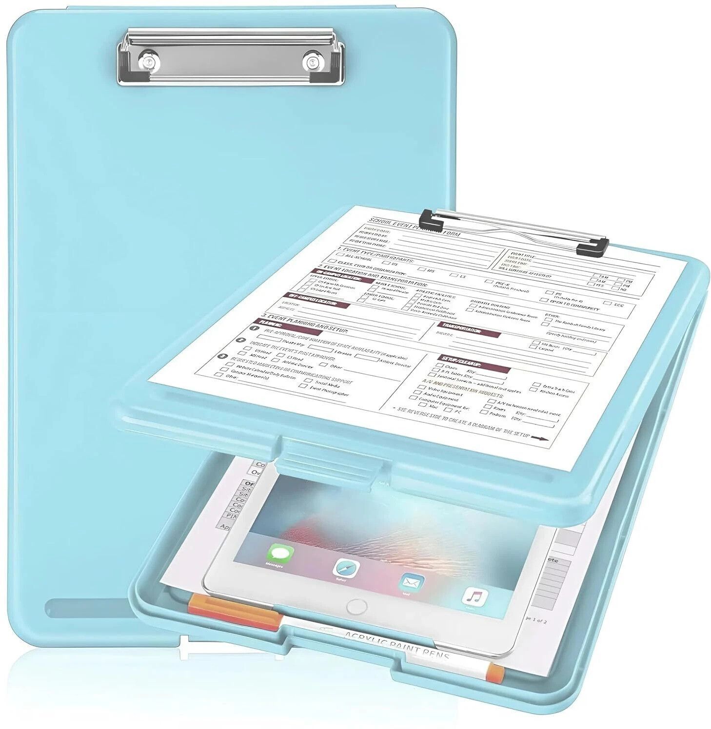 Clipboard File Storage Case Plastic Clipboard Exam Board with Storage Box(Blue)-image-8