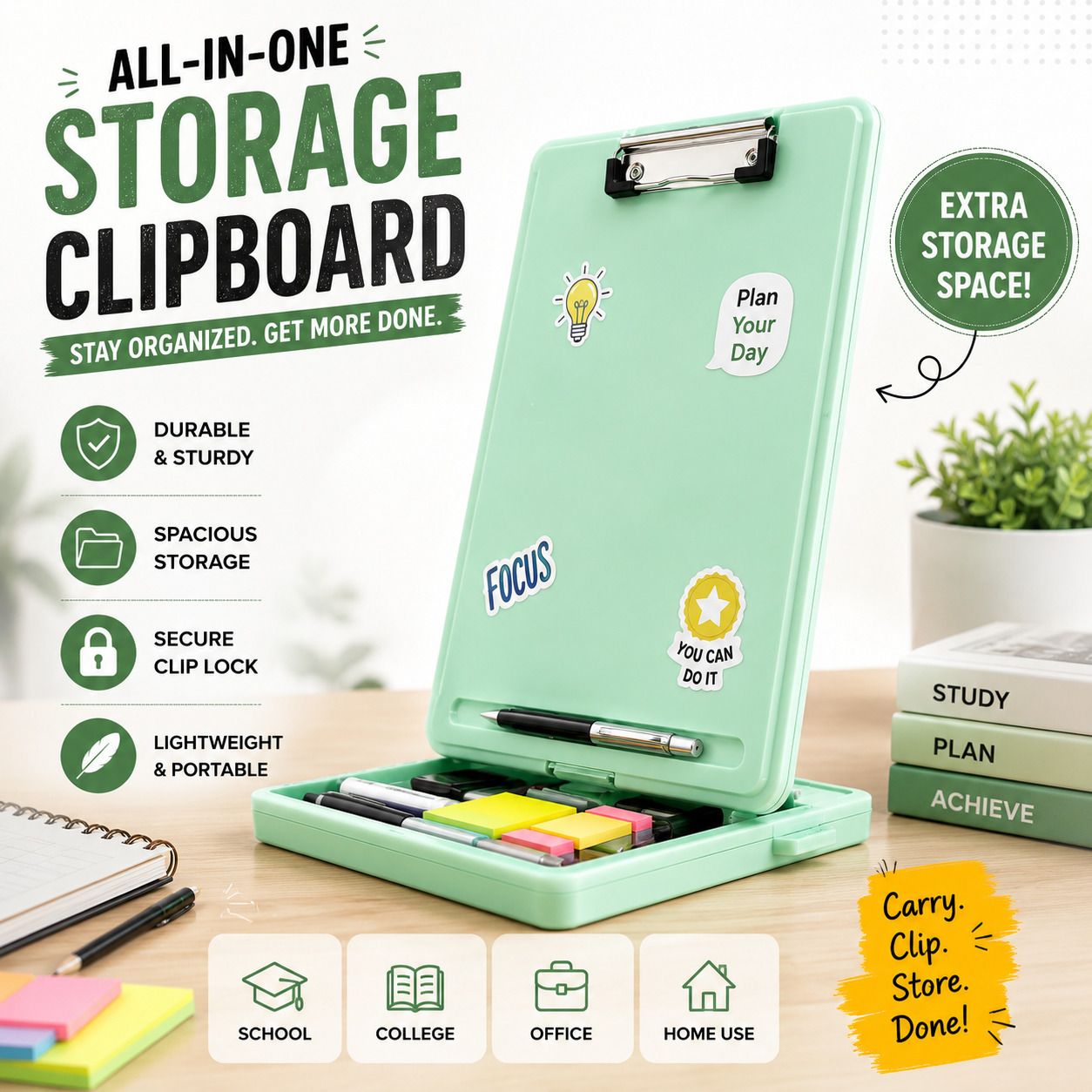 astriol marketing A4 Clipboard Storage Box with Metal Clipe |06| Premium Green-picture-47