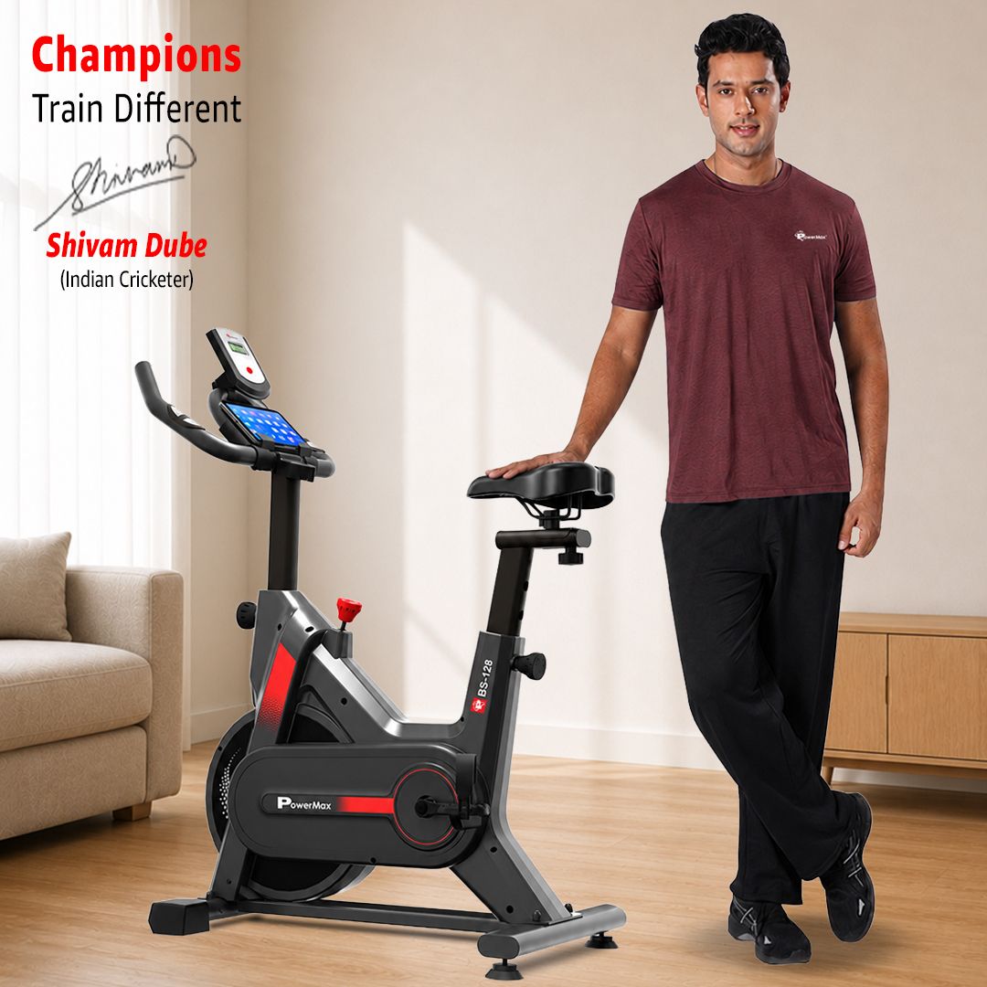 BS-128 Home Gym Cycle with Adjustable Seat Device Holder 6kg Flywheel Spinner Exercise Bike-image-28