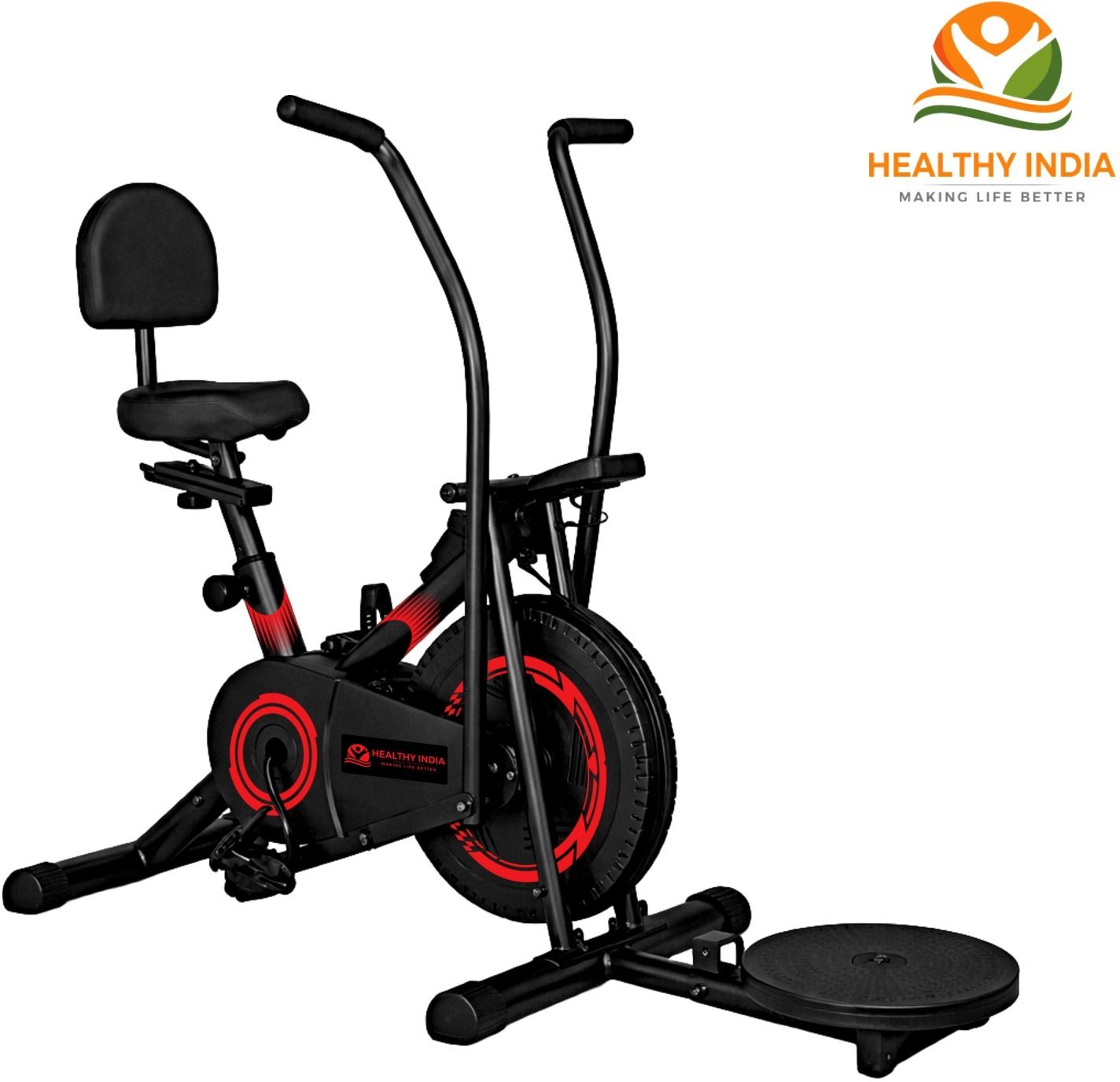 Multi Workout Exercise Bike Moving Handle 8 Levels Resistance Twister Backrest Dual-Action Stationary Exercise Bike-image-16