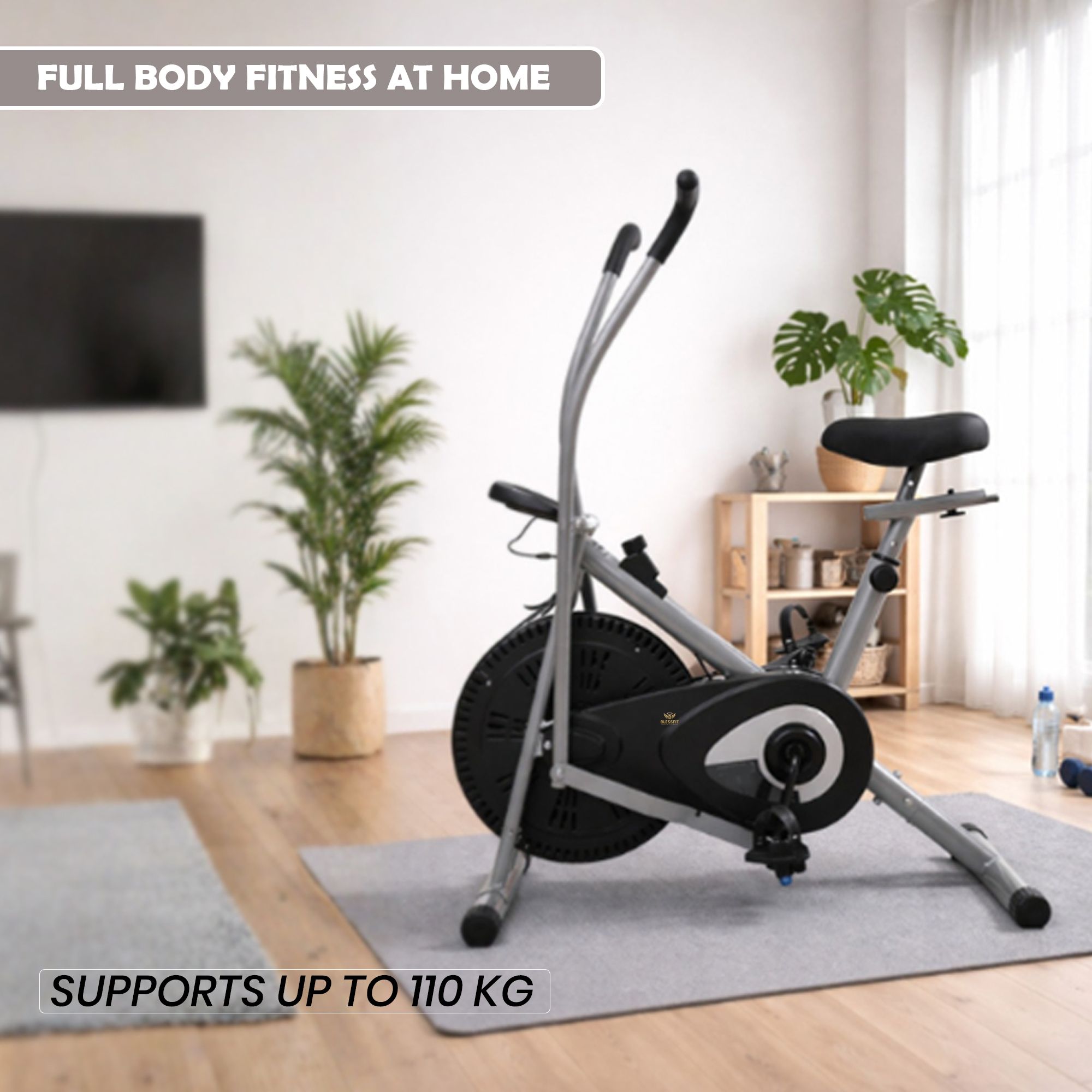 Exercise Bike Moving Handle Cardio Workout Dual Action Cycle with Meter Dual-Action Stationary Exercise Bike-image-15