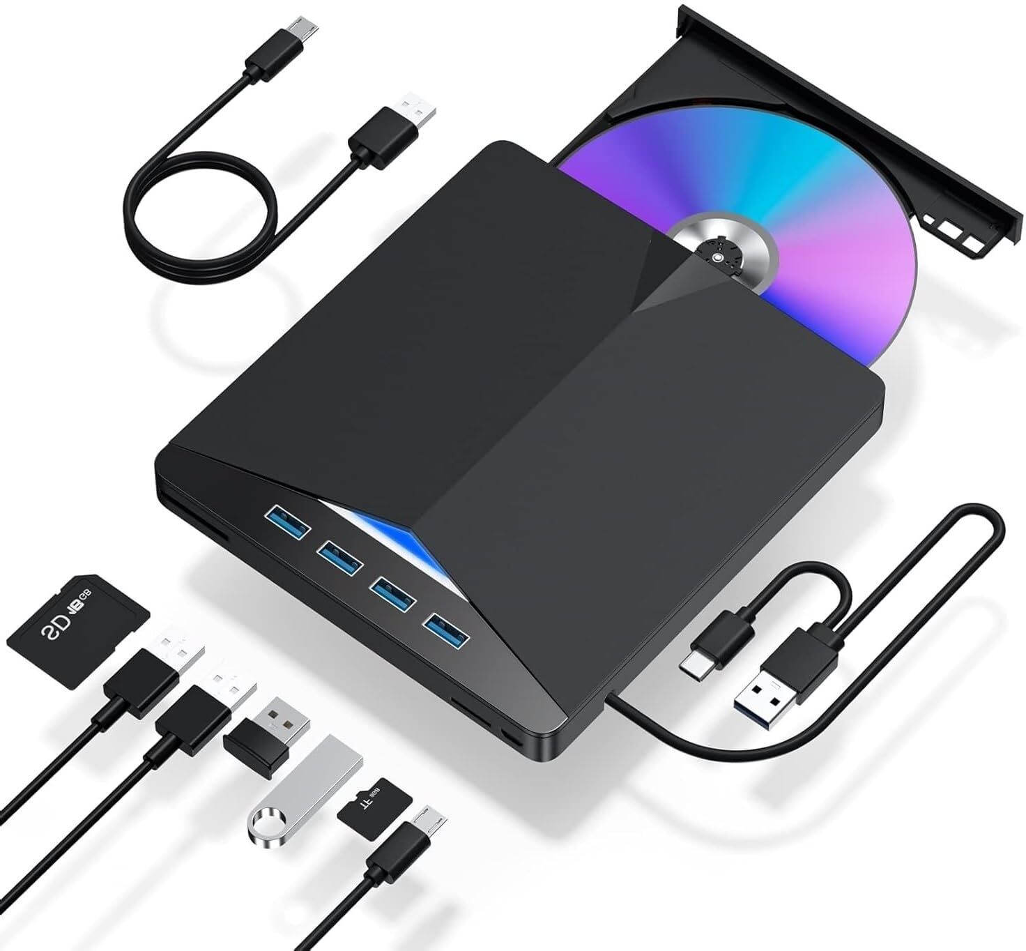Zeptrox USB 3.0 & Type-C External CD/DVD Drive – Portable +/-RW DVD Player External DVD Writer