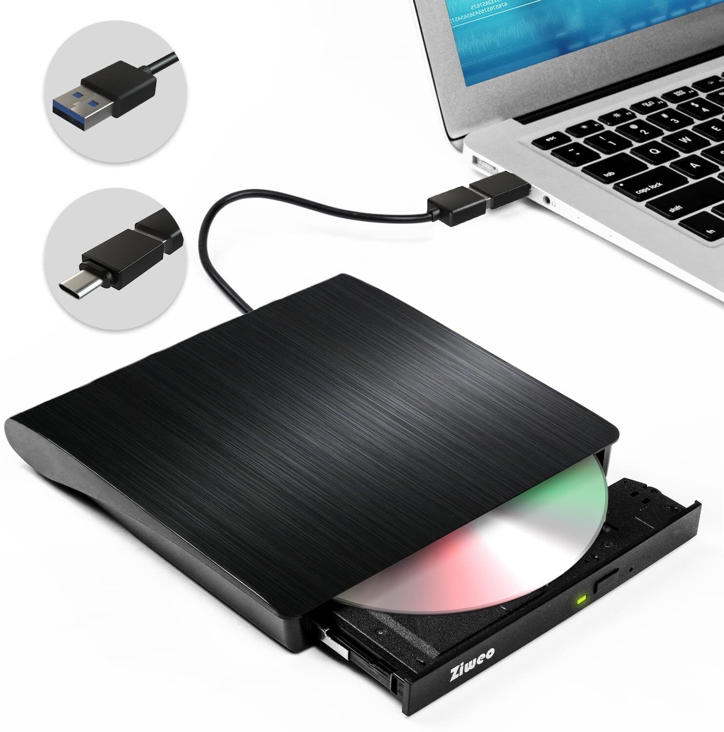 VOOCME External DVD Drive USB 3.0 & Type-C CD Burner, Slim Portable Optical Drive. External DVD Writer