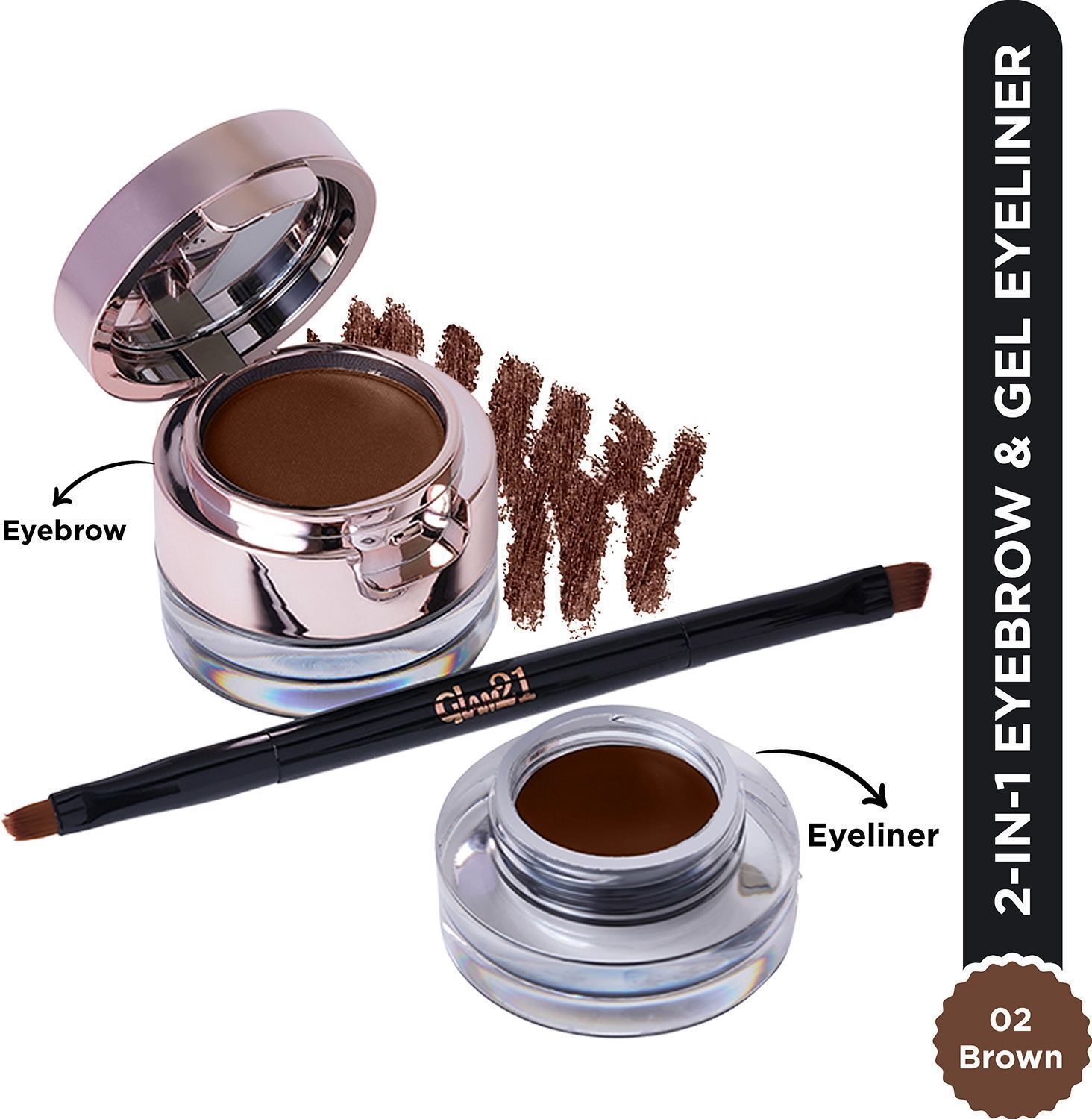 glam21 cosmetics 2-in-1 Eyebrow & Gel Eyeliner-24 Hours Stay Quick Dry, Smudge & Waterproof-Brown 4 g-picture-1