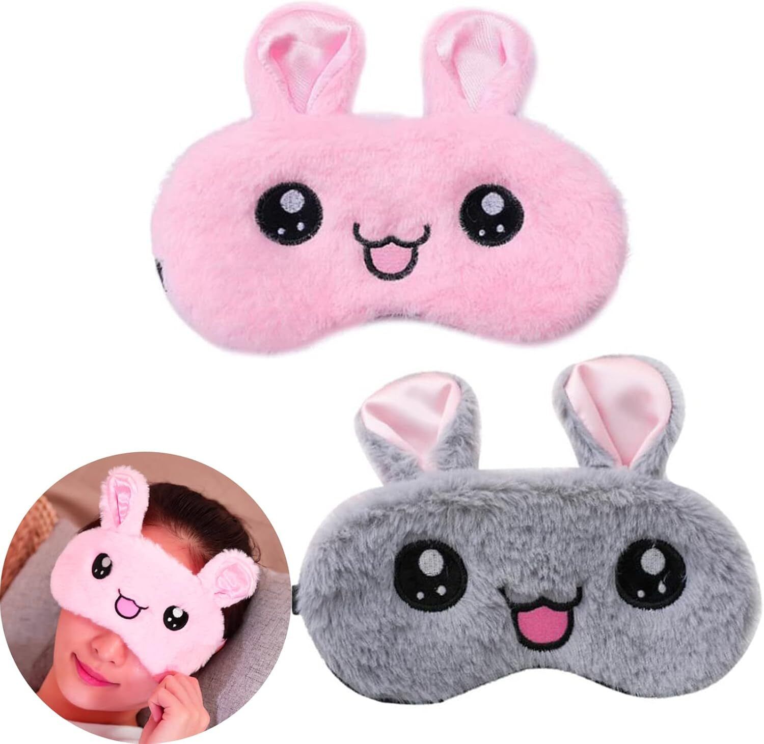 Pink Grey Rabbit Cartoon Eye Mask for Kids/Adults For Sleeping Yoga Travel Mask-image-37