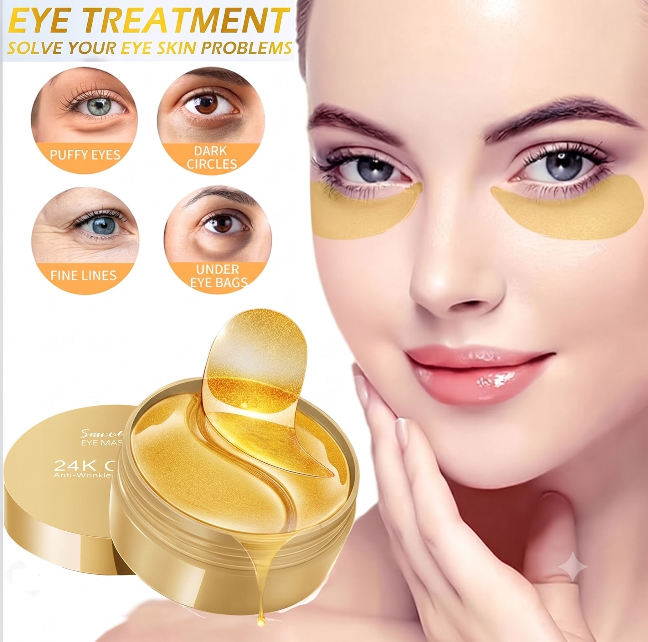 shnmn 24K Gold Under Eye Mask Patche for Dark Circles, Puffiness & Wrinkles (30 Pairs)-picture-21