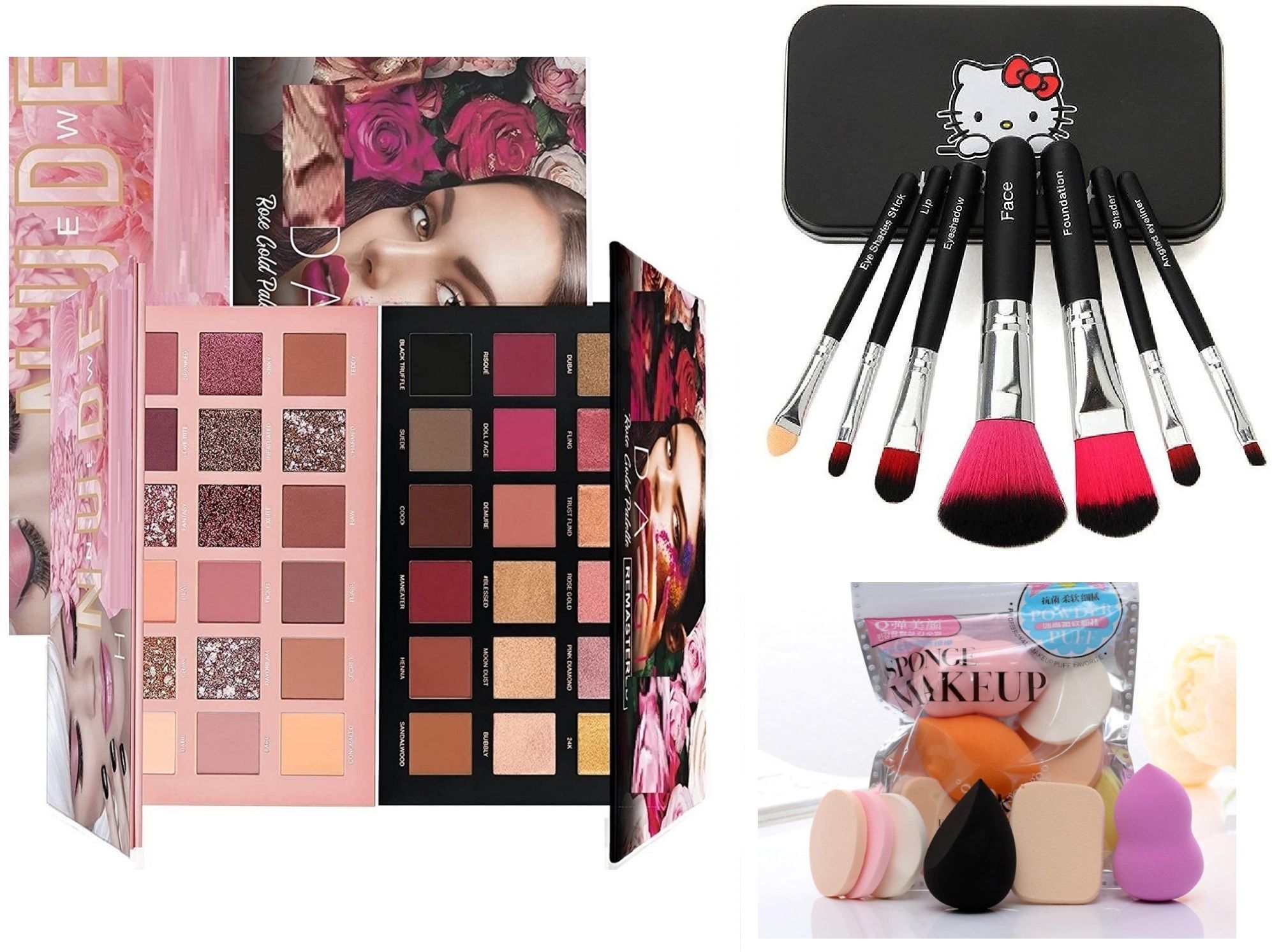 Beauty Promo Rose Gold & Nude Eyeshadow Palette + Makeup Brushes & Sponges Set 36 g