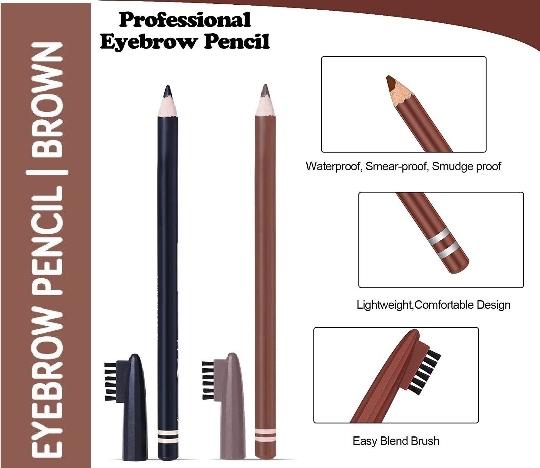 2 in 1 Eyebrow Pencil, Black & Brown Dual Shade Long Lasting Brow Definer-image-26