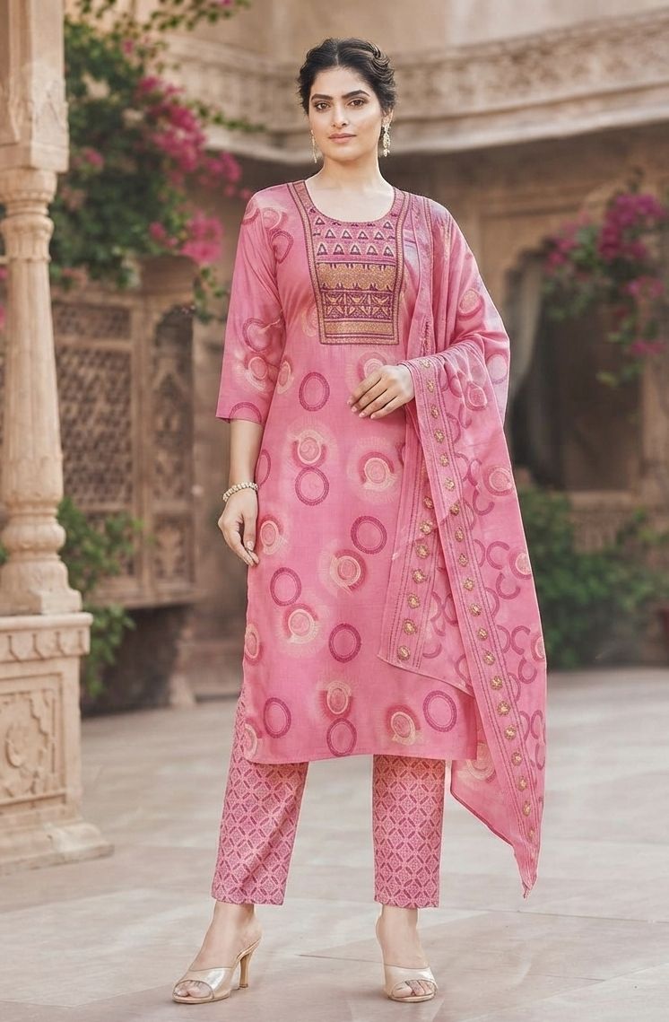 Semi Stitched Pure Cotton Kurta & Churidar Material Floral Print-image-48