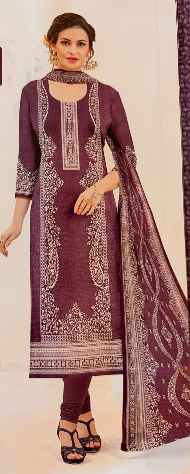Unstitched Cotton Blend Salwar Suit Material Printed, Geometric Print-image-26