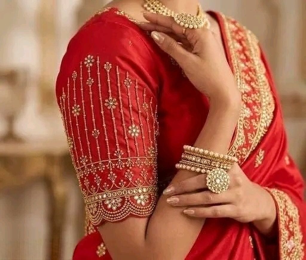 Unstitched Cotton Blend Blouse Material Embroidered-image-10