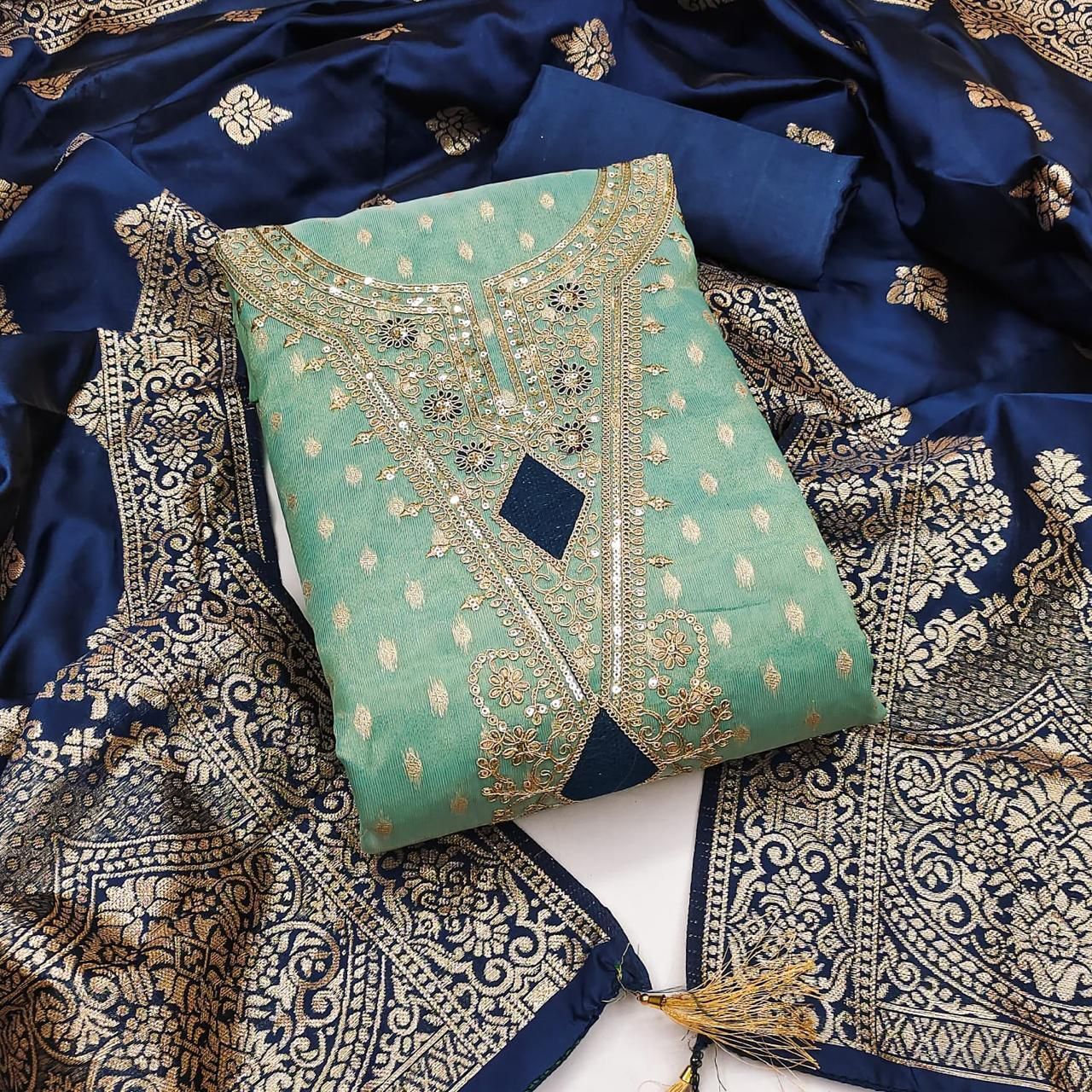 manvaa Unstitched Linen Blend Salwar Suit Material Embroidered-picture-1