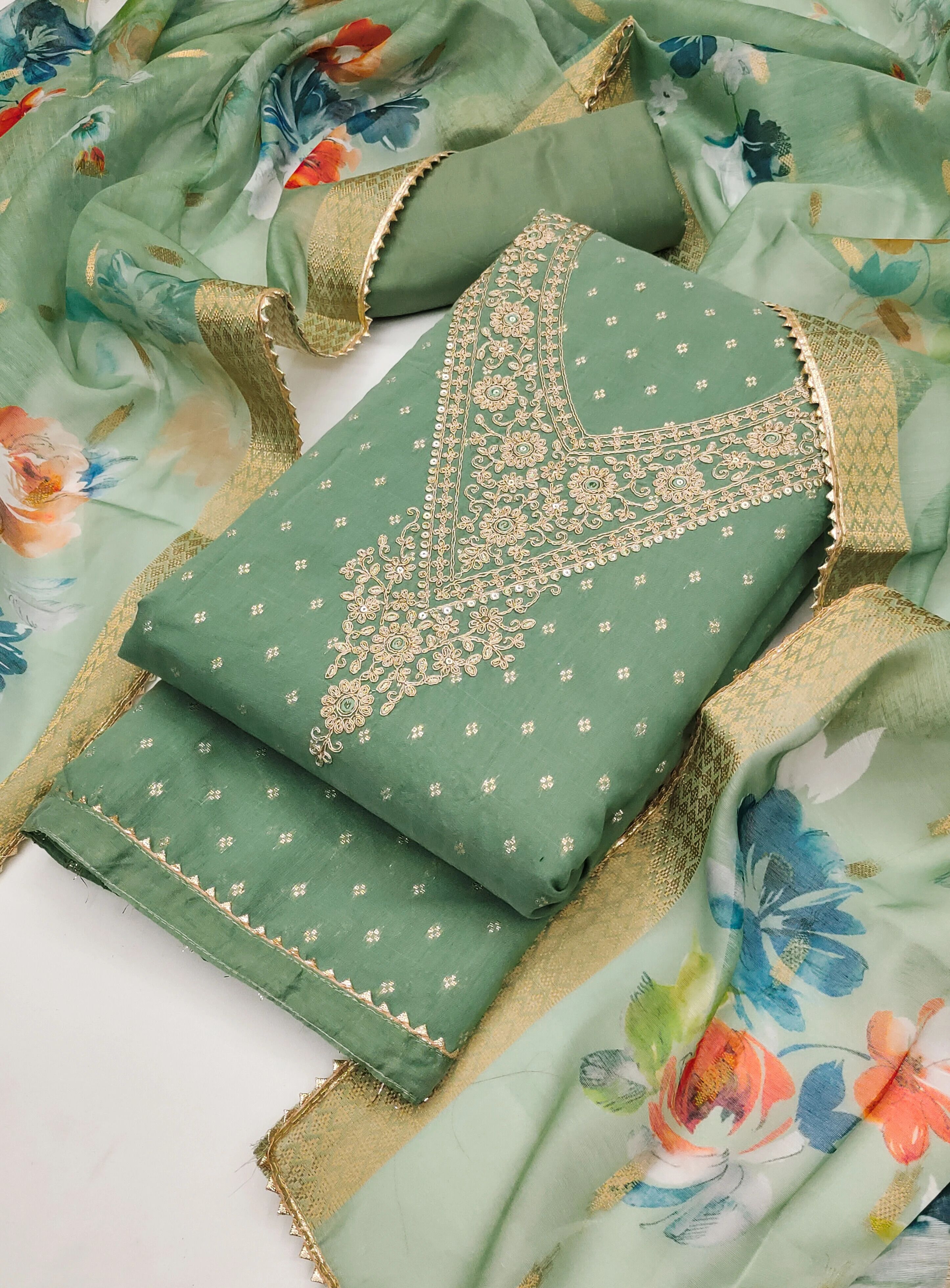 Unstitched Chanderi Salwar Suit Material Embroidered-image-4