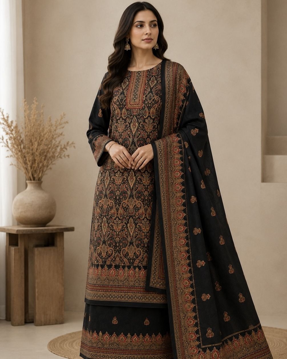 Unstitched Wool Salwar Suit Material Printed-image-25