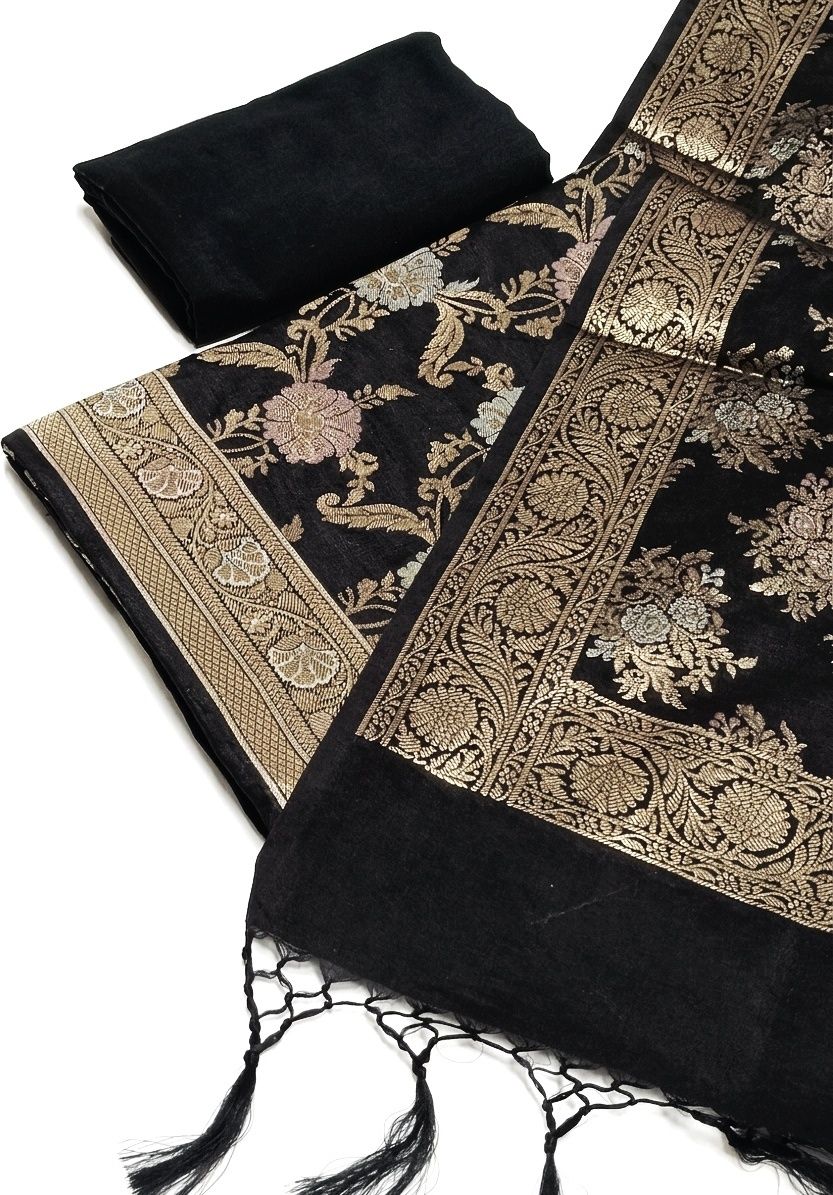 Unstitched Silk Blend Salwar Suit Material Dyed, Self Design-image-41