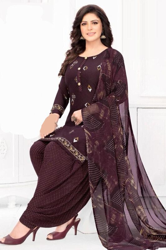 Unstitched Crepe Kurta & Patiyala Material Printed