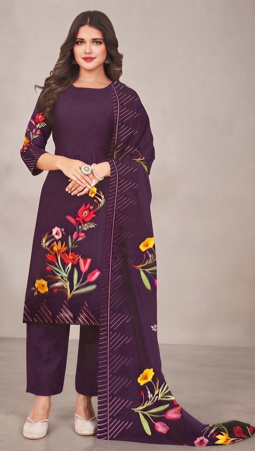 Unstitched Cotton Blend Salwar Suit Material Floral Print-image-24