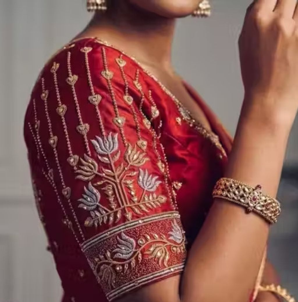 Unstitched Cotton Silk Blouse Material Embroidered-image-17
