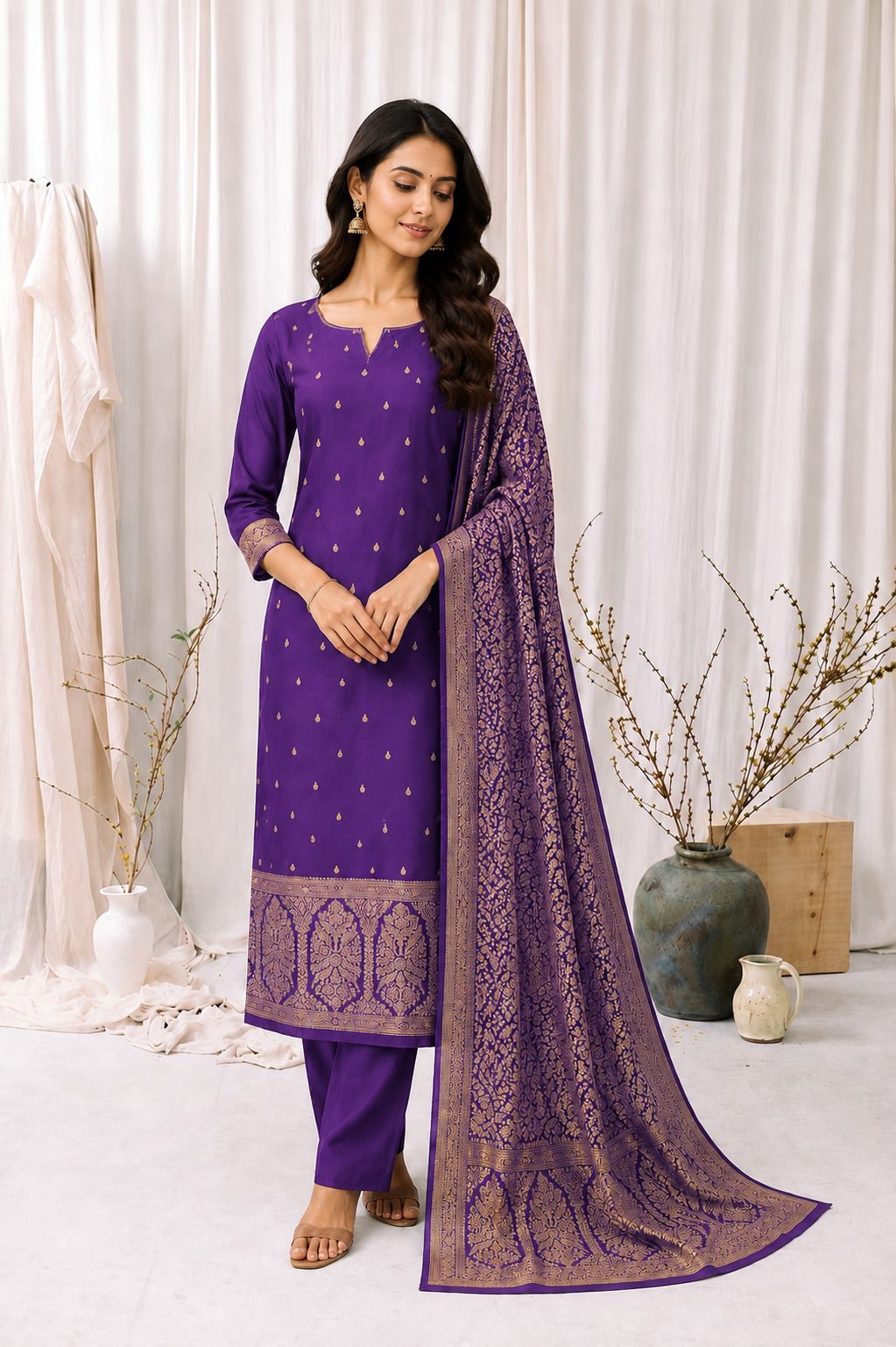 desi butik Unstitched Cotton Silk Kurta & Churidar Material Floral Print-picture-0