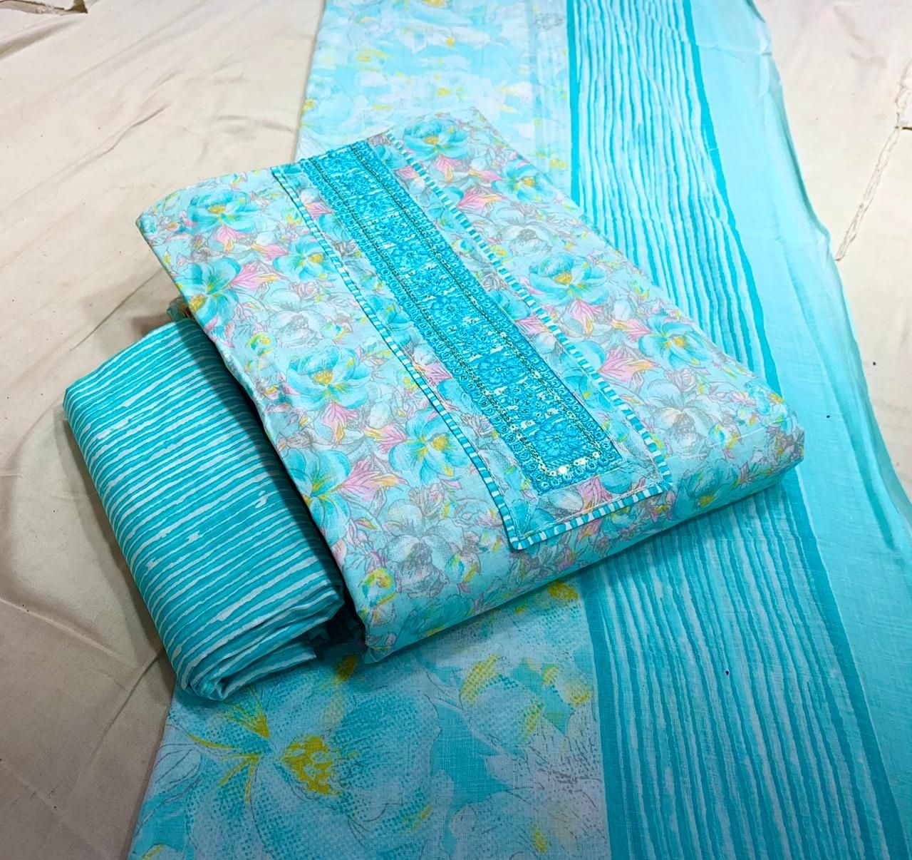 Unstitched Pure Cotton Salwar Suit Material Floral Print, Printed, Self Design