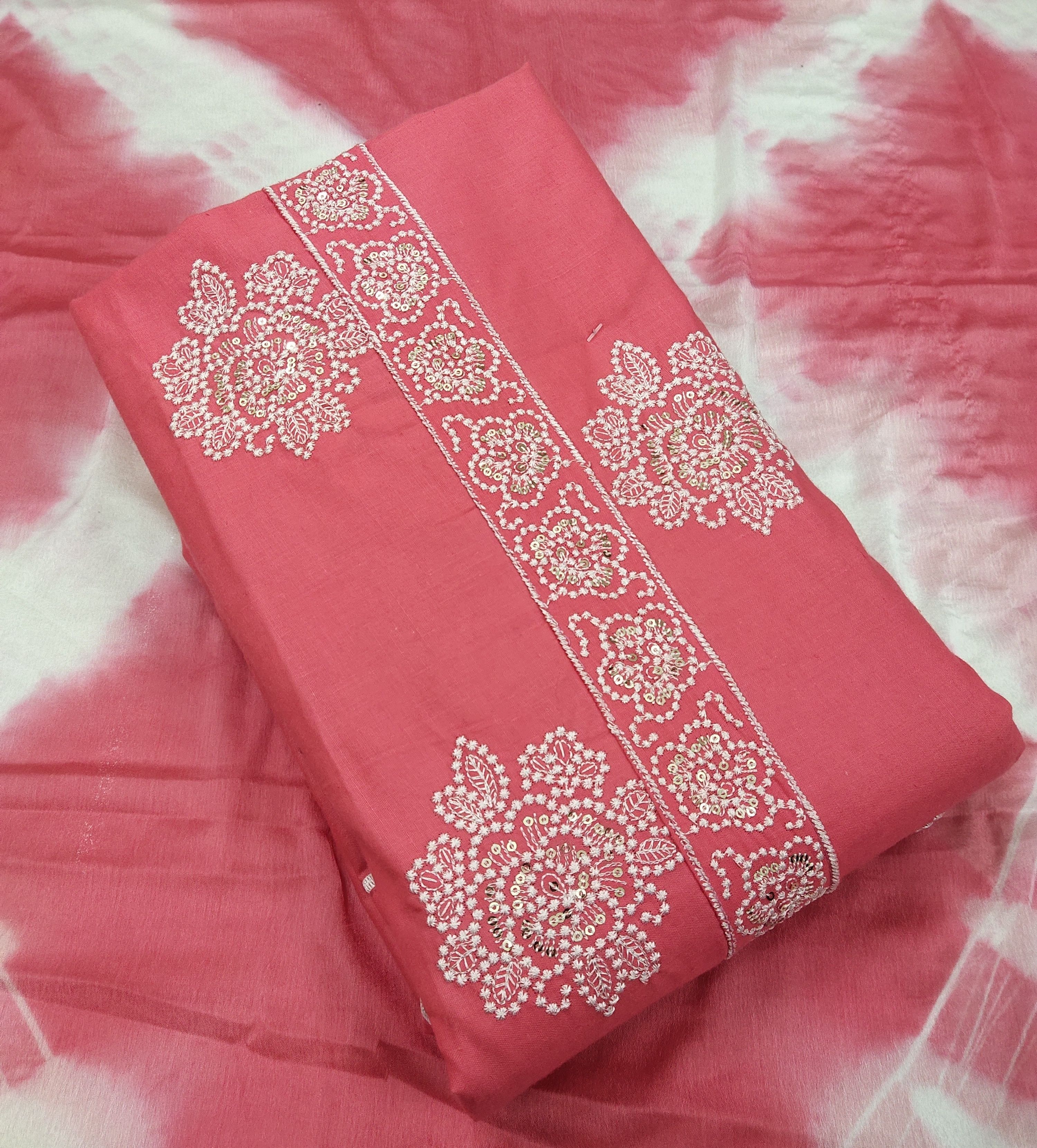 Unstitched Cotton Blend Salwar Suit Material Embroidered-image-45