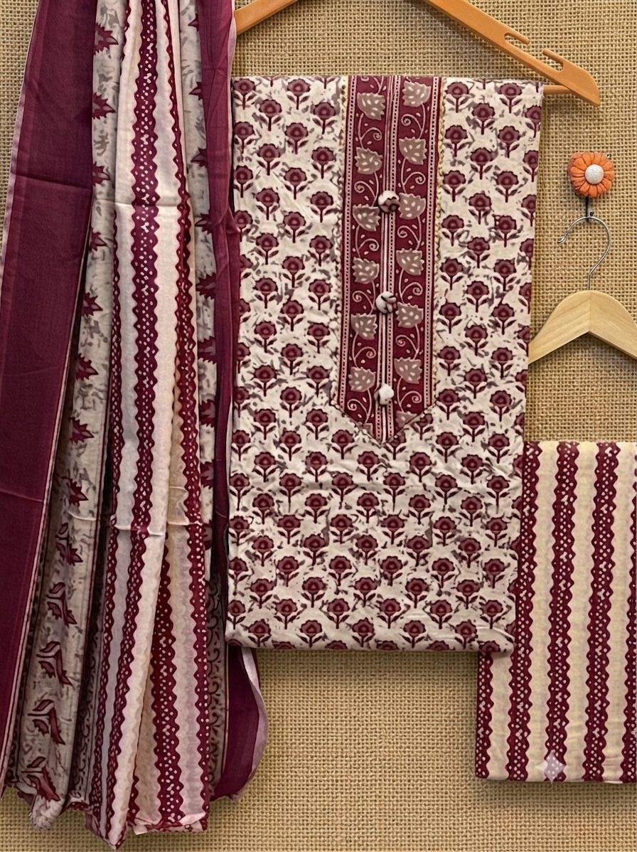 Unstitched Pure Cotton Salwar Suit Material Printed-image-41