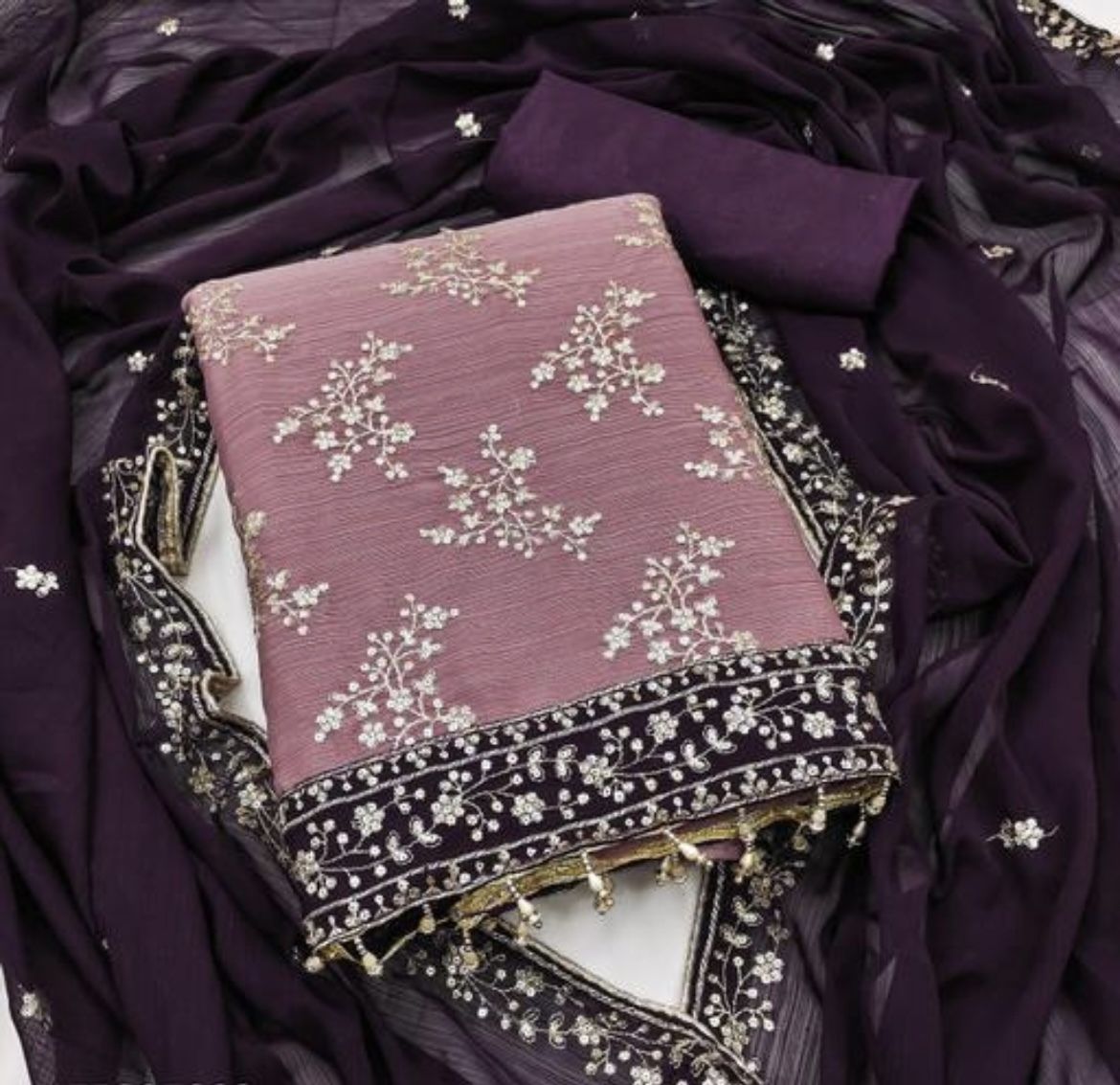 Unstitched Georgette Salwar Suit Material Embroidered