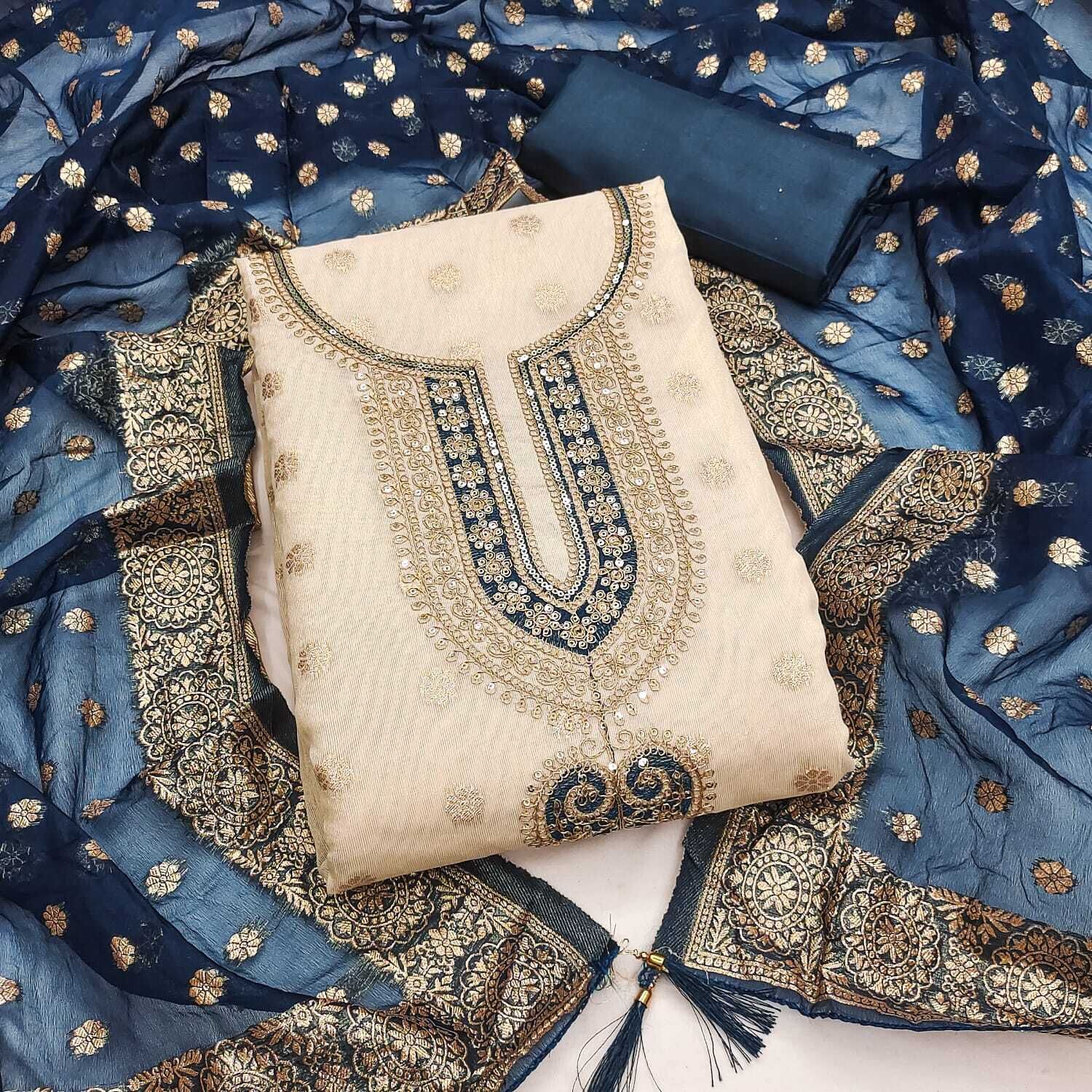divastri Unstitched Silk Blend Salwar Suit Material Embroidered-picture-28